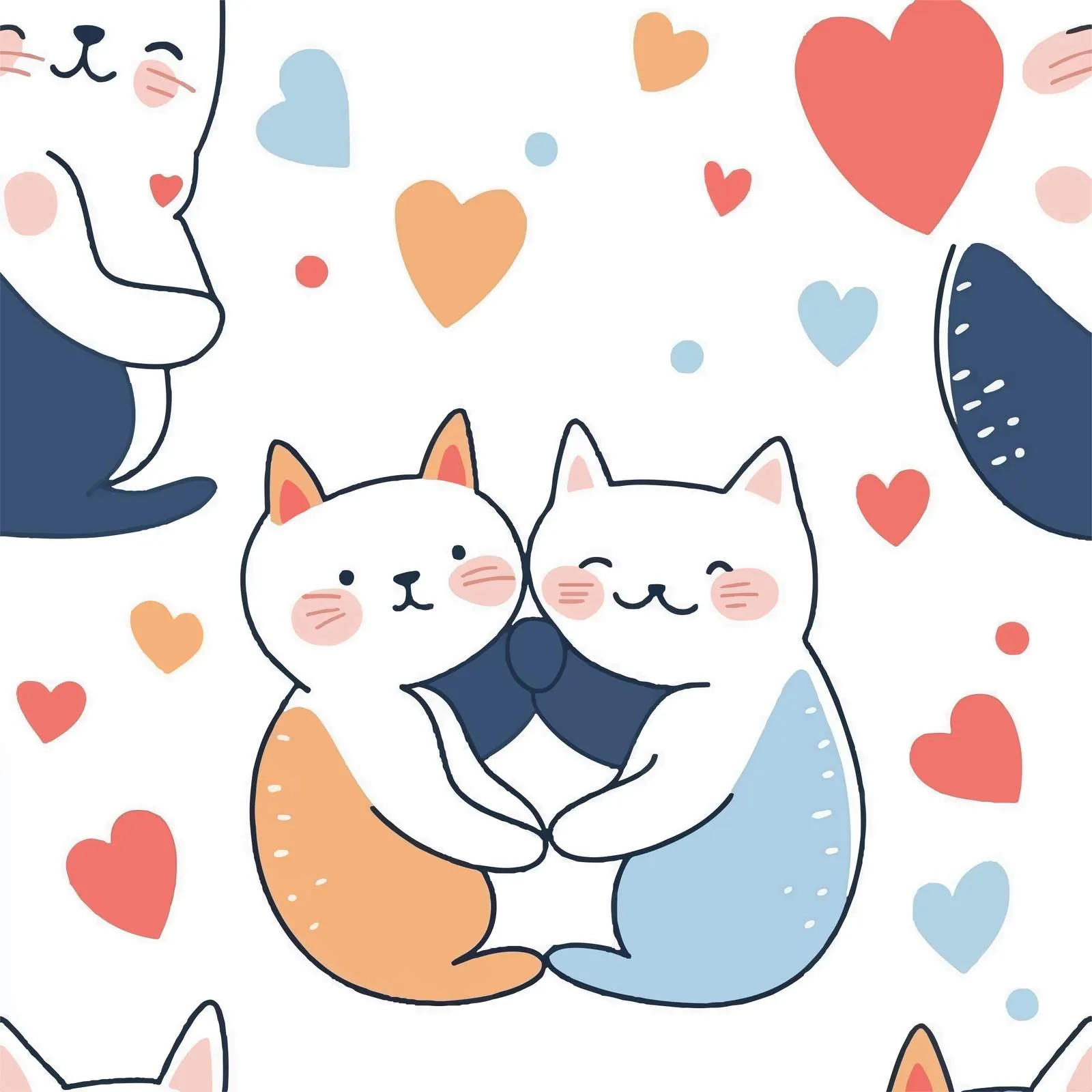 Adorable Kittens Seamless Pattern for Couples — free download from Dotvec
