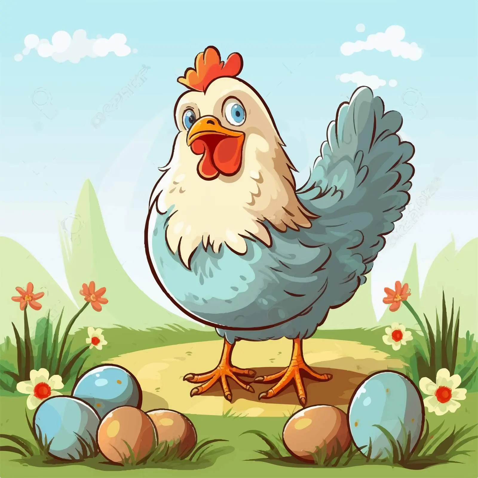 Cute Chicken Laying Eggs Vector Illustration – free chicken illustration image from Dotvec