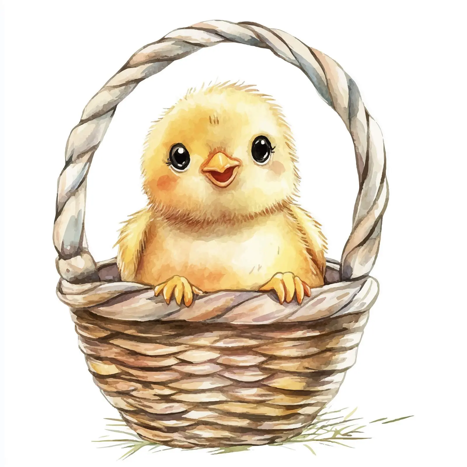 Cute Chicken in Wicker Basket Watercolor Artwork – free chicken illustration image from Dotvec
