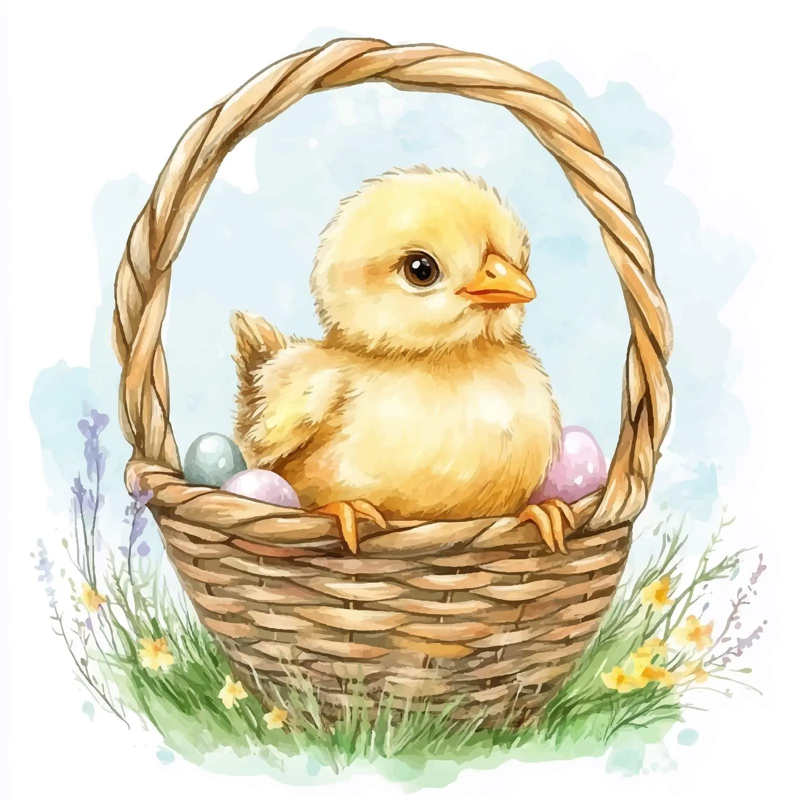 Charming Chicken in Wicker Basket Watercolor – free chicken illustration image from Dotvec