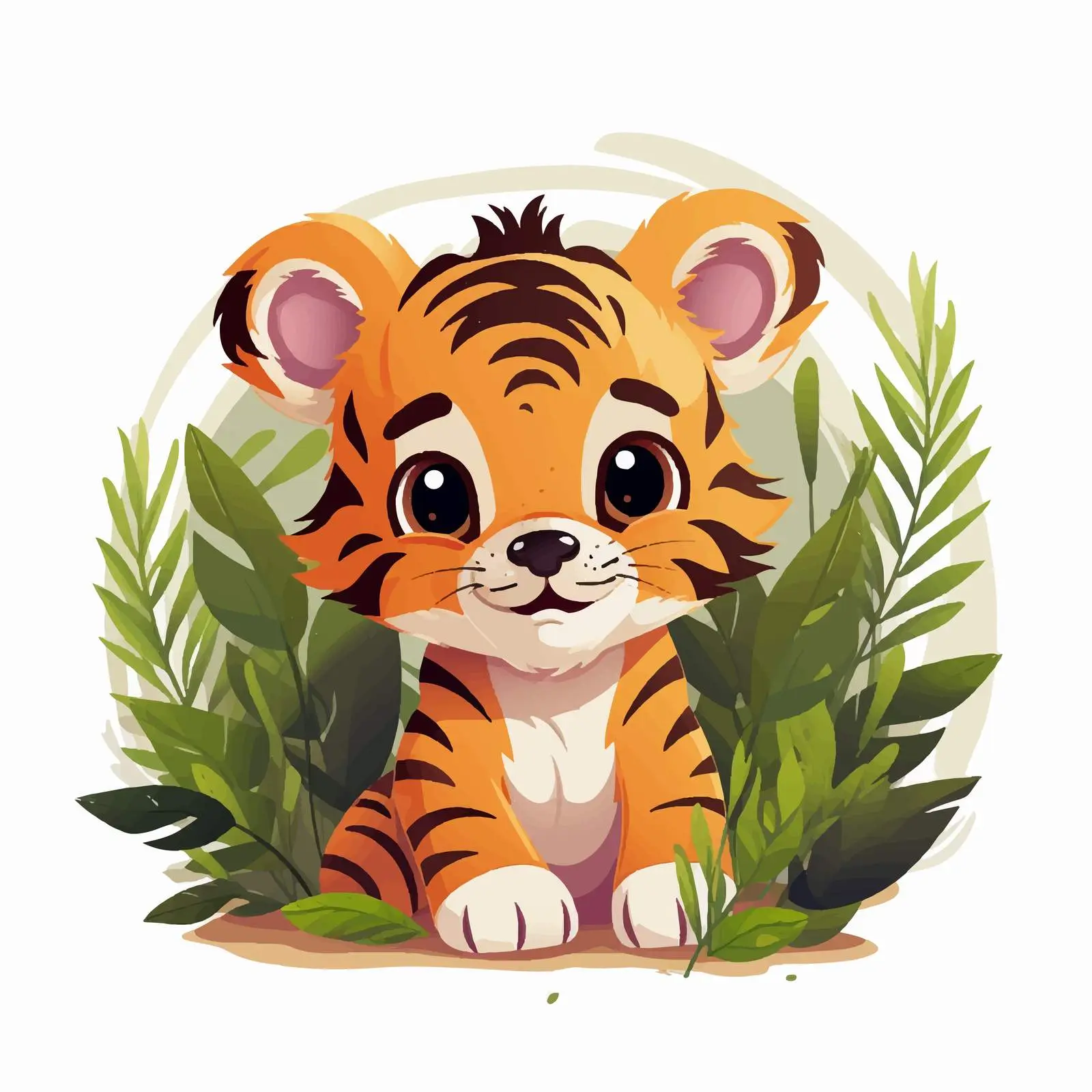 Adorable Tiger Cub Among Jungle Plants — free download from Dotvec