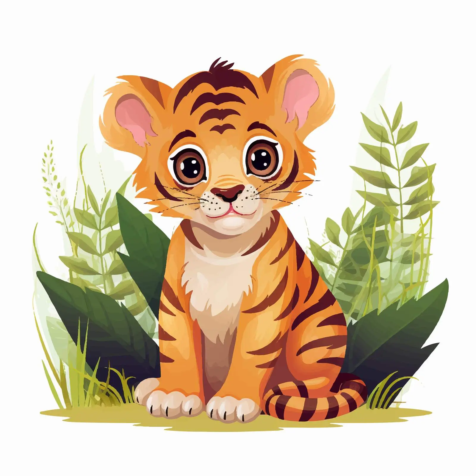 Cute Tiger Cub in Jungle Plants — free download from Dotvec