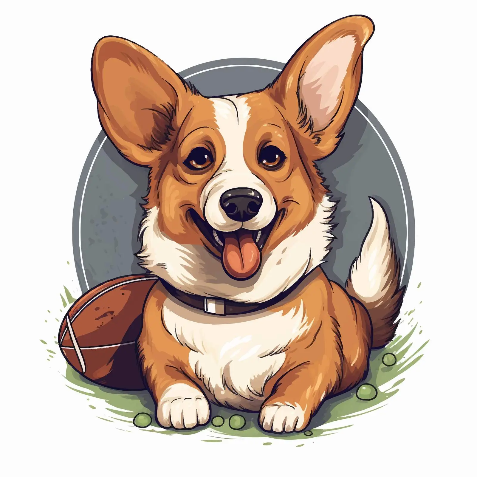 Funny Corgi Puppy with Rugby Ball Portrait — free download from Dotvec
