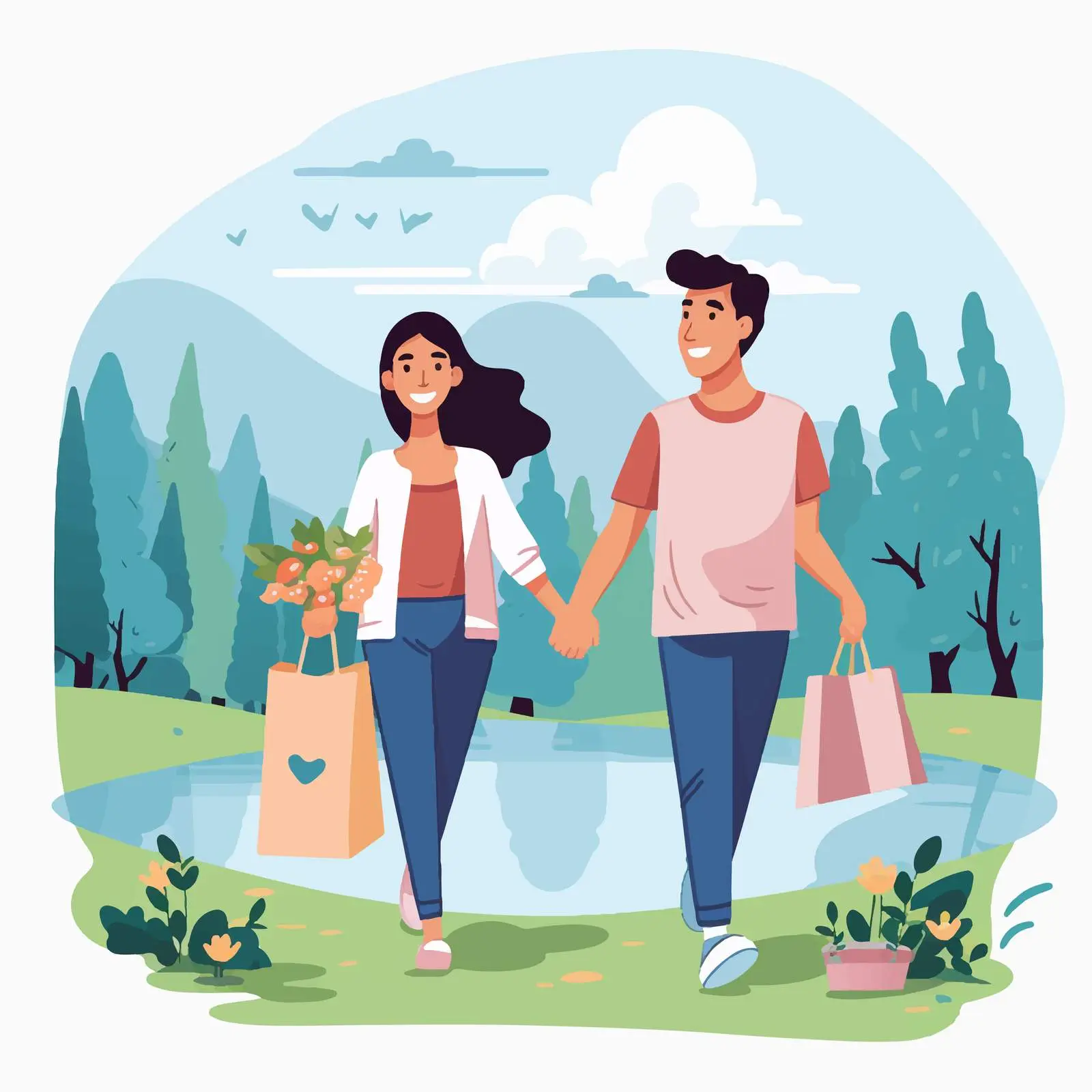 Cute Couple Walking Together in Summer Park — free download from Dotvec
