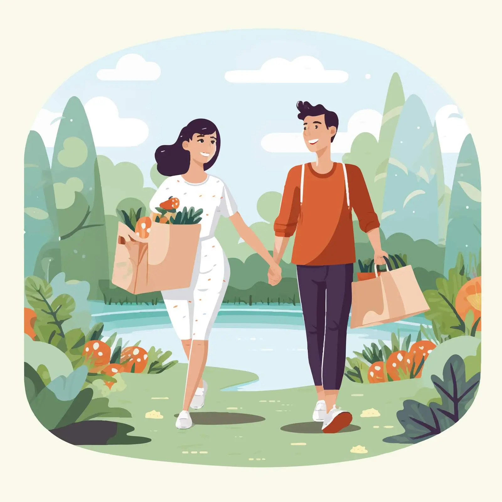 Cute Couple Walking in Summer Park Vector — free download from Dotvec