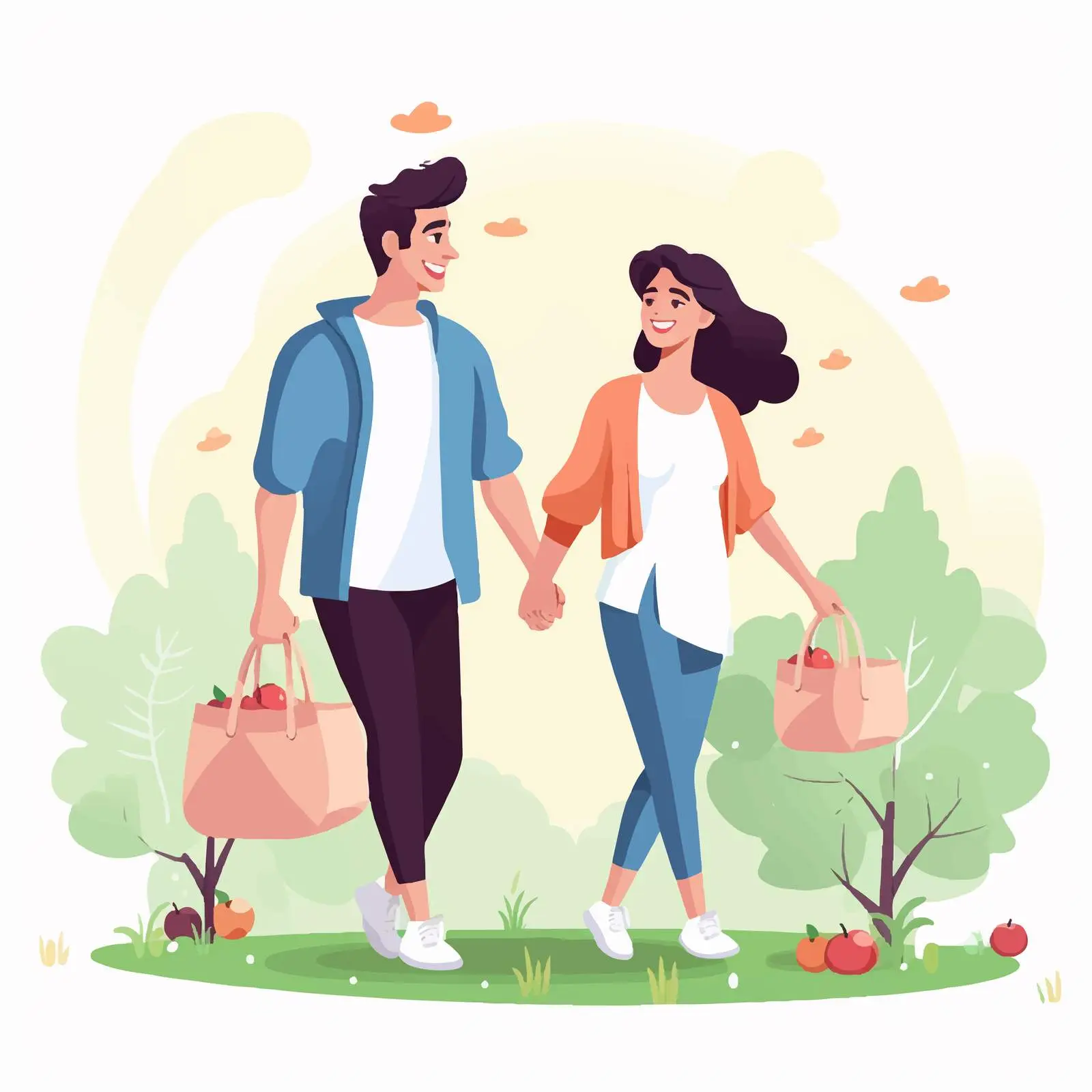 Couple Holding Hands in Summer Park Vector — free download from Dotvec
