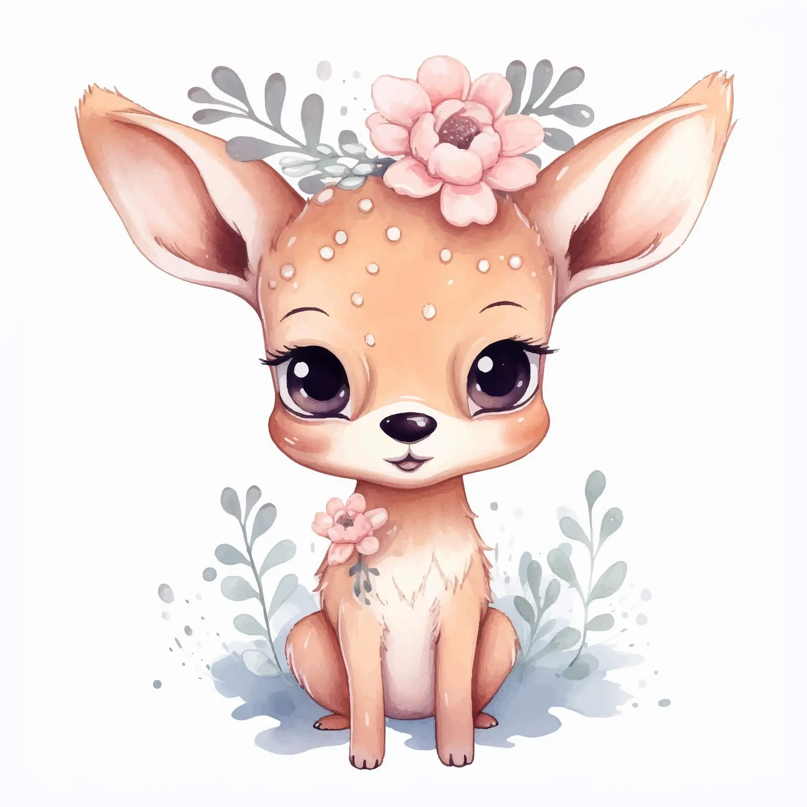 Cute Deer with Watercolor Flower Doodle Sketch — free download from Dotvec