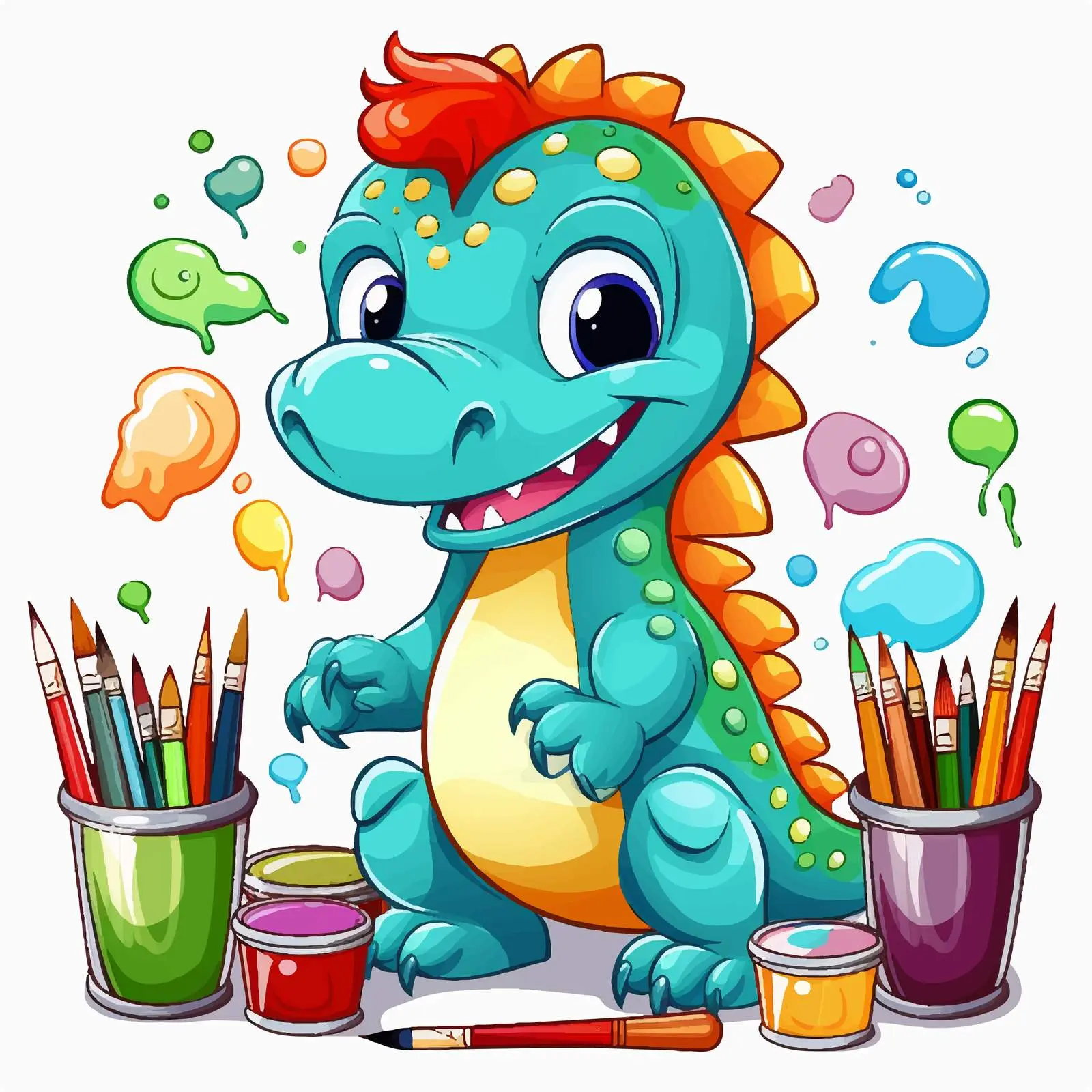 Cute Dinosaur Drawing with Paint Supplies — free download from Dotvec