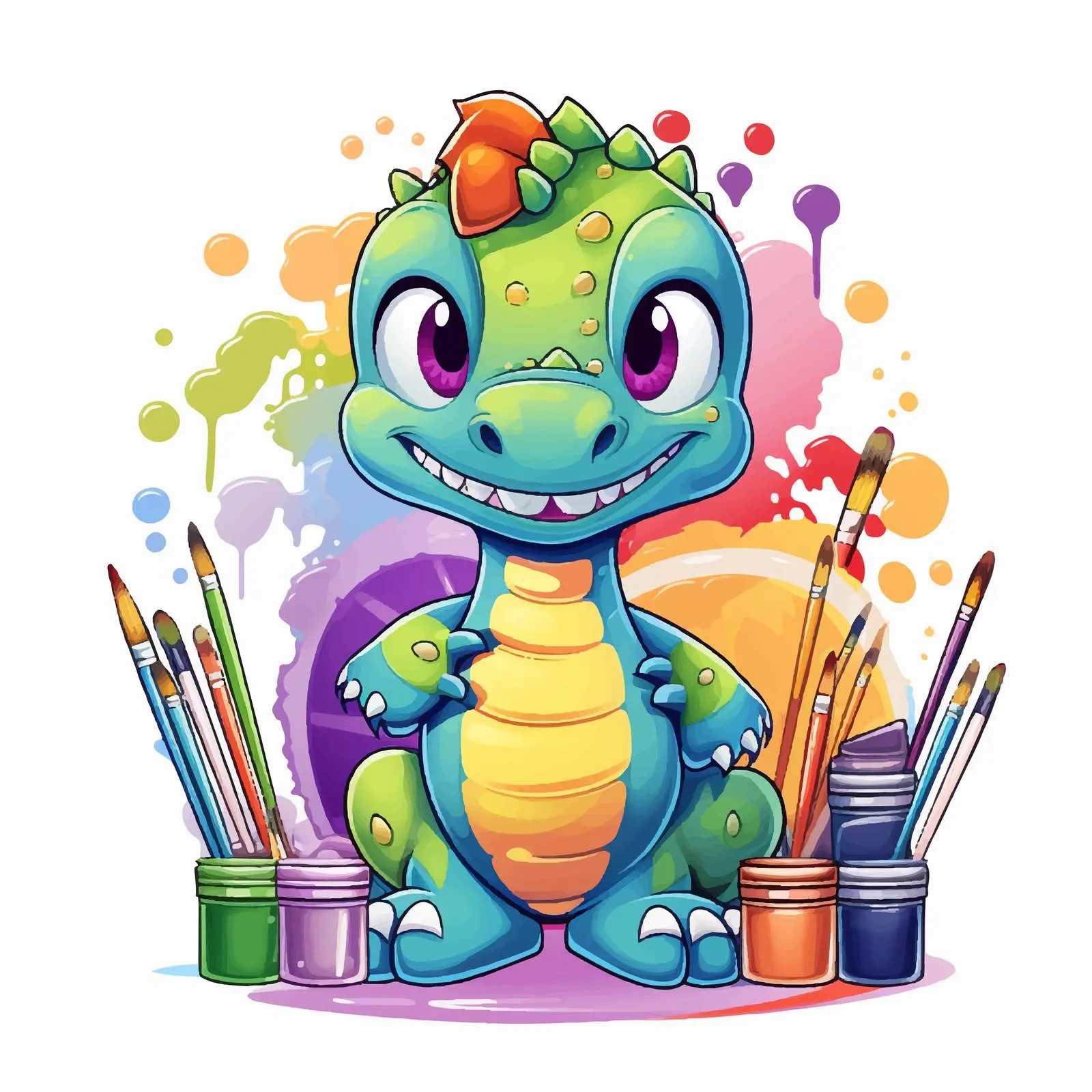 Cute Dinosaur Drawing with Art Supplies — free download from Dotvec