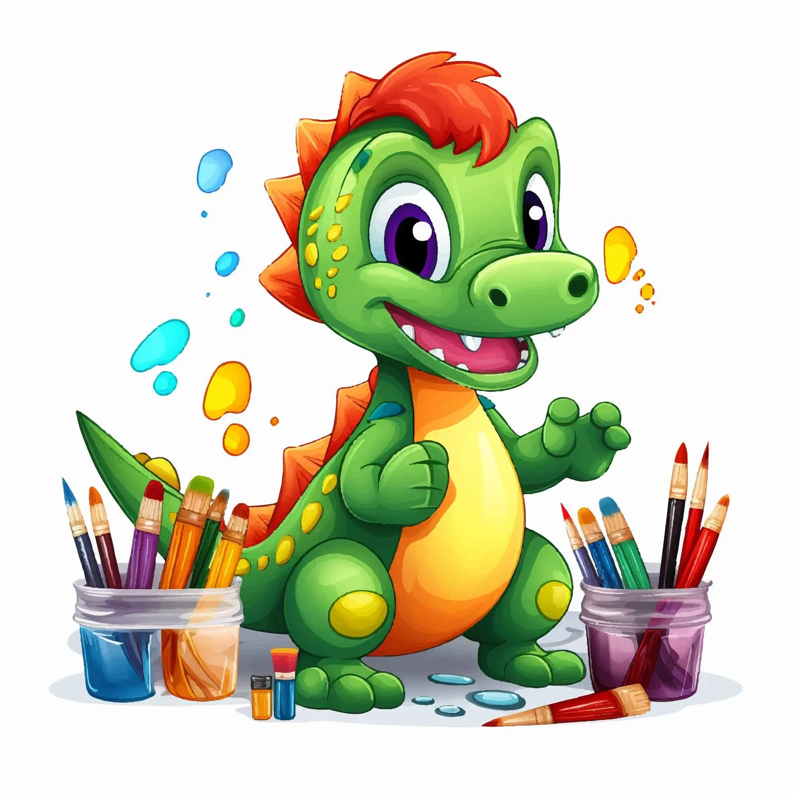 Cute Dinosaur Drawing with Paint Supplies — free download from Dotvec