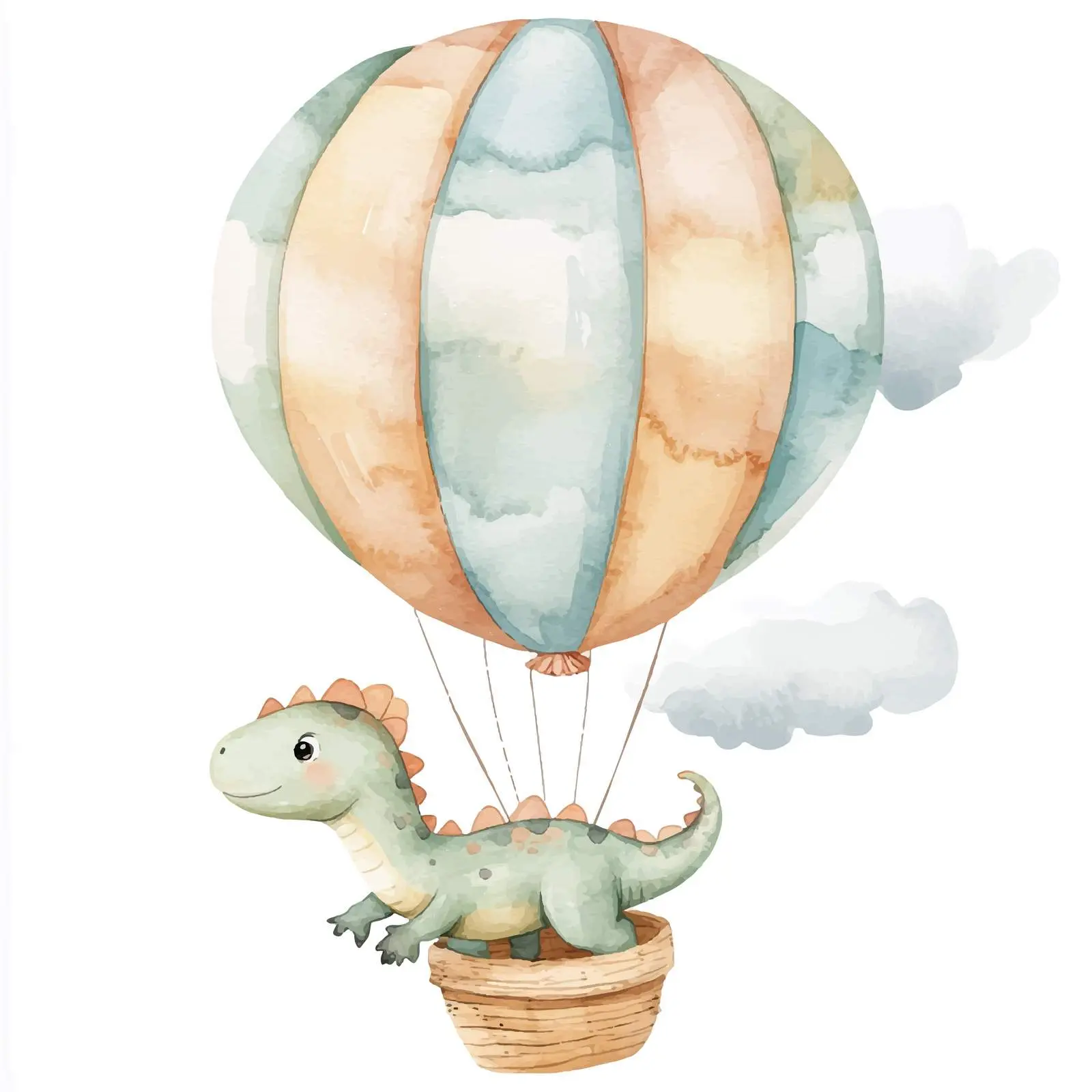 Cute Dinosaur Flying in a Balloon Watercolor Clipart — free download from Dotvec
