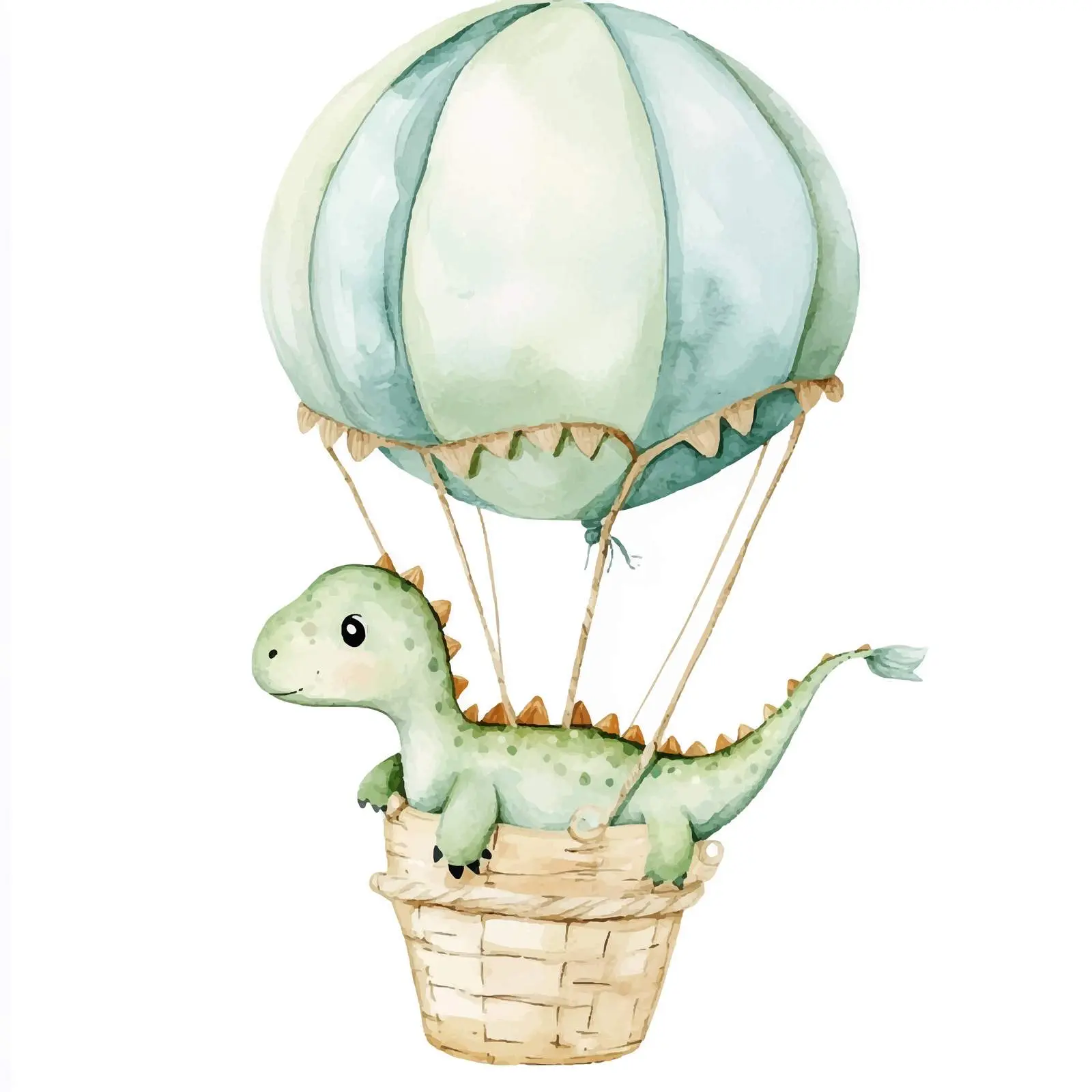 Cute Dinosaur Flying in a Balloon Watercolor Art — free download from Dotvec