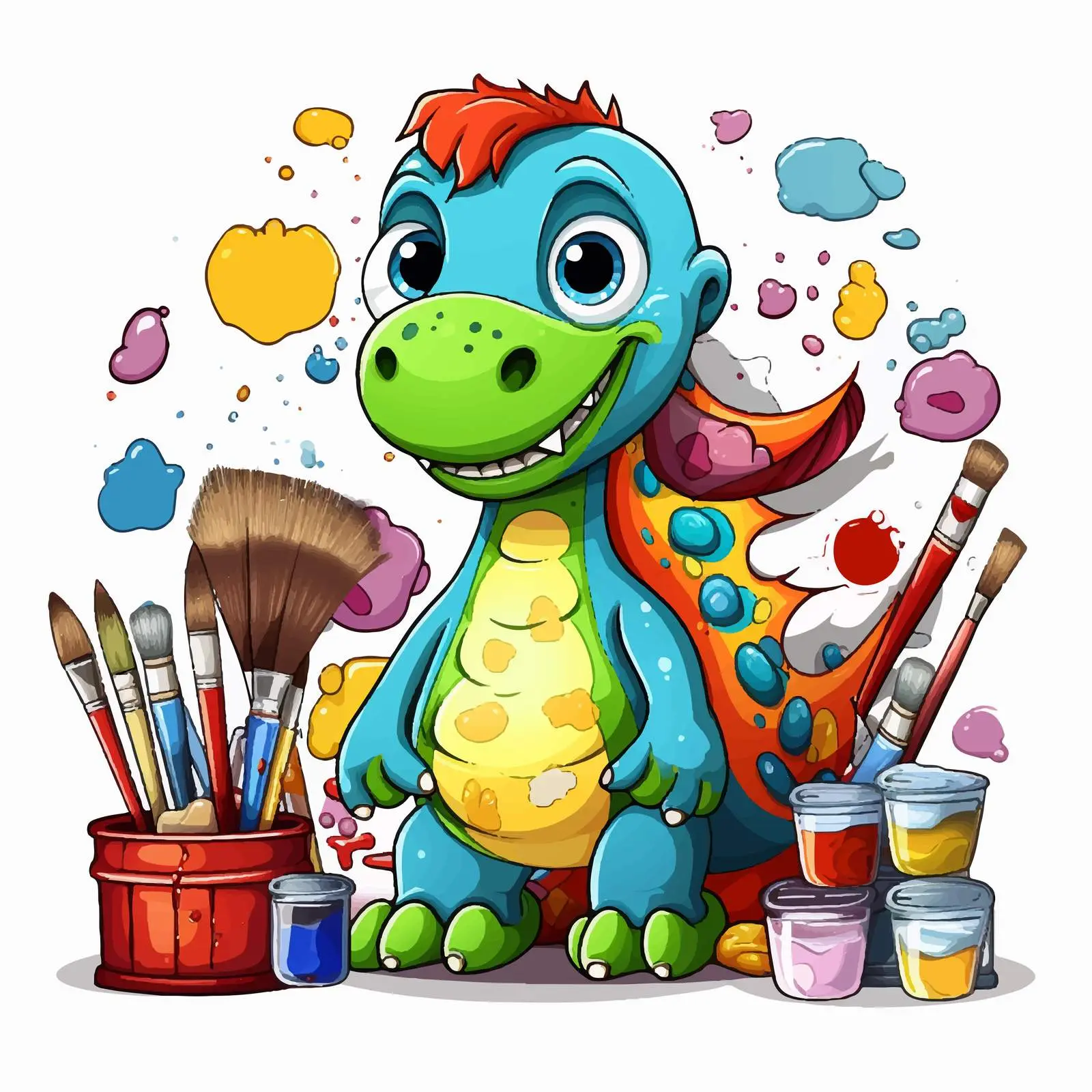 Cute Dinosaur with Painting Supplies Vector — free download from Dotvec