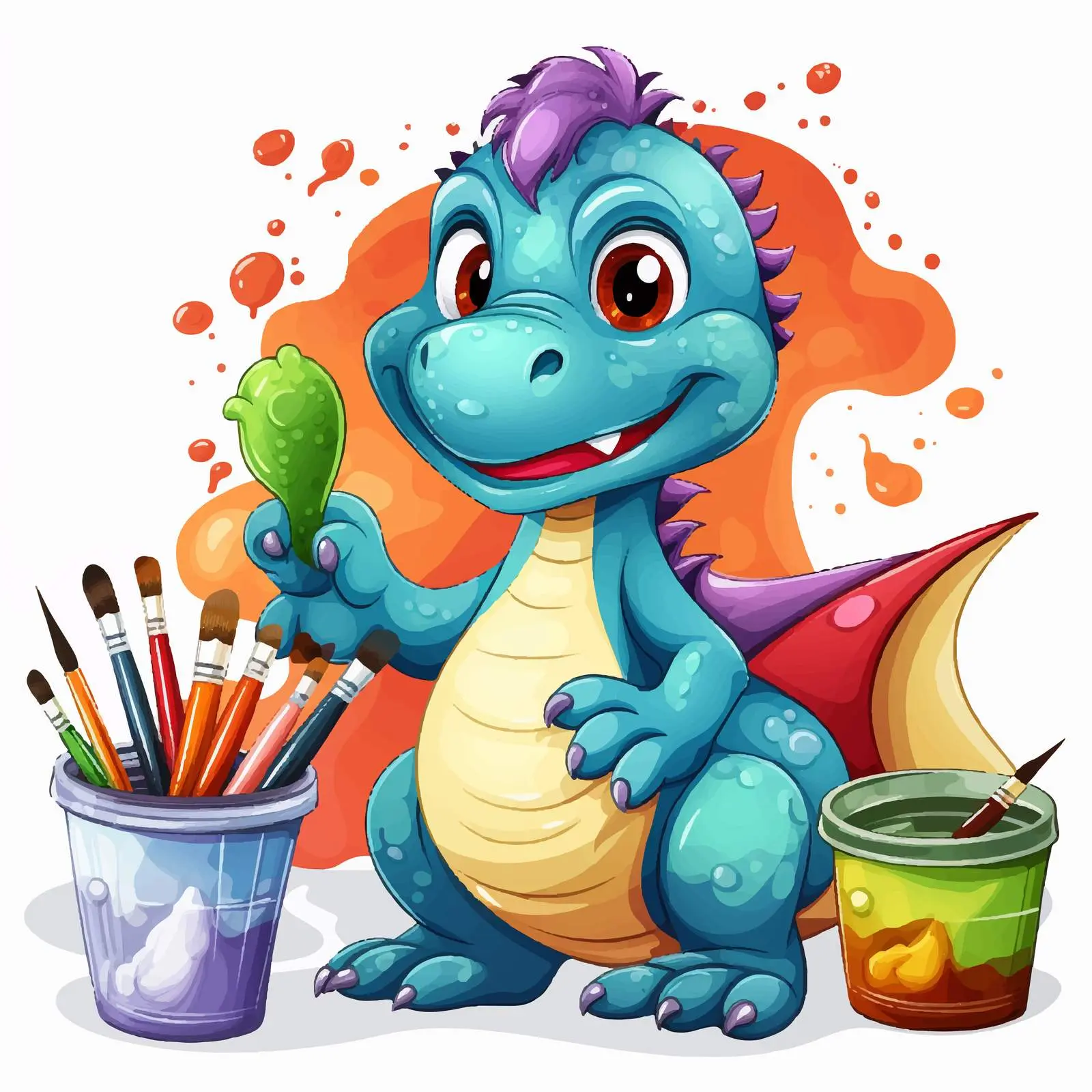 Cute Dinosaur with Painting Supplies Vector Art — free download from Dotvec