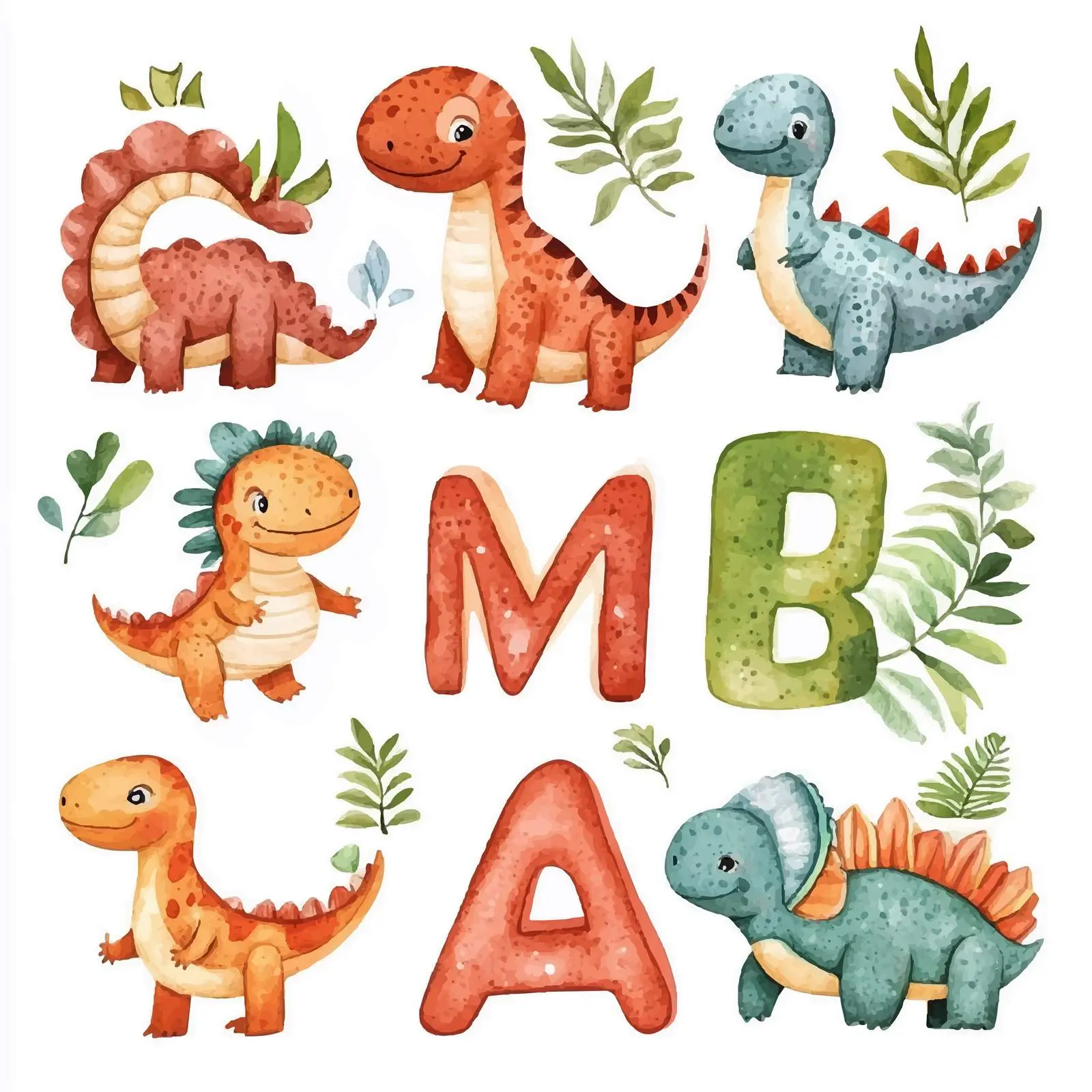 Cute Dinosaurs with Tropical Leaves Design – free dinosaur theme image from Dotvec