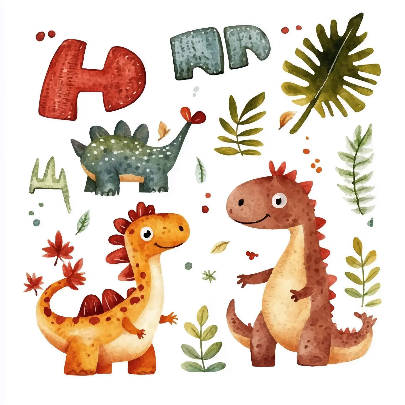Cute Dinosaurs with Tropical Leaves Design — free download from Dotvec