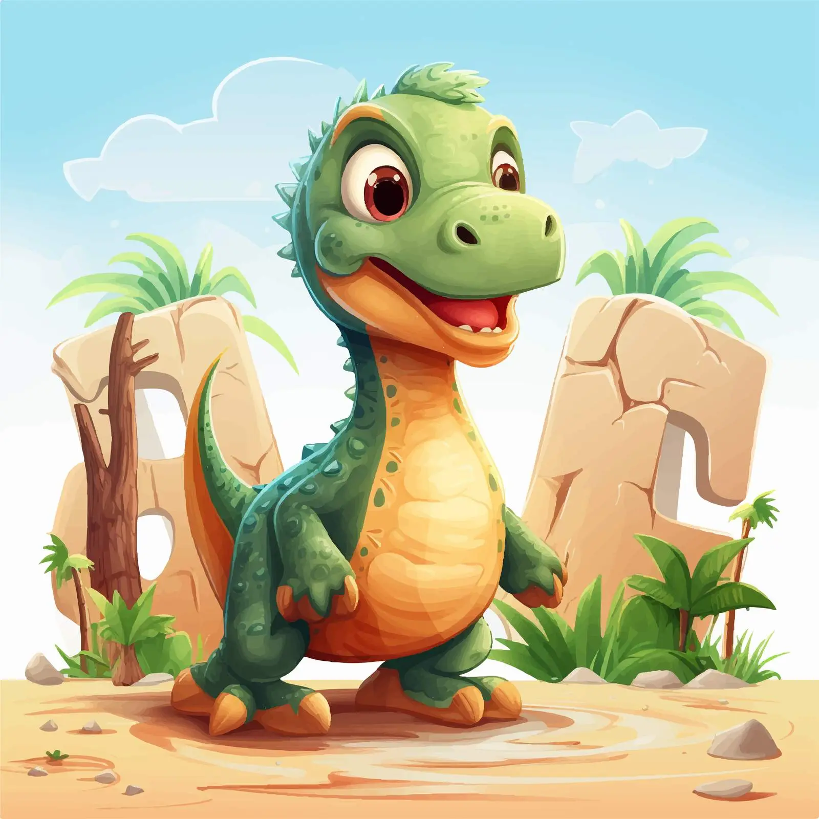 Cute Dinosaur Cartoon Character with Cool Font — free download from Dotvec