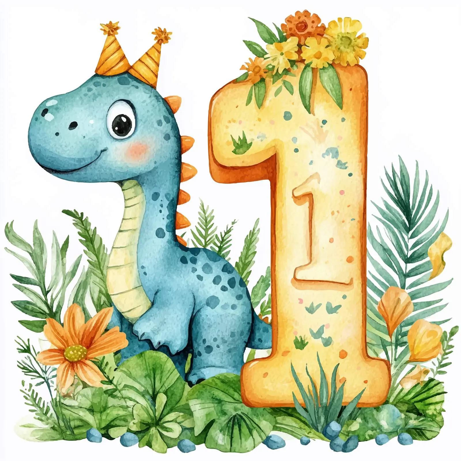 Cute Dinosaurs Happy Birthday Number One — free download from Dotvec