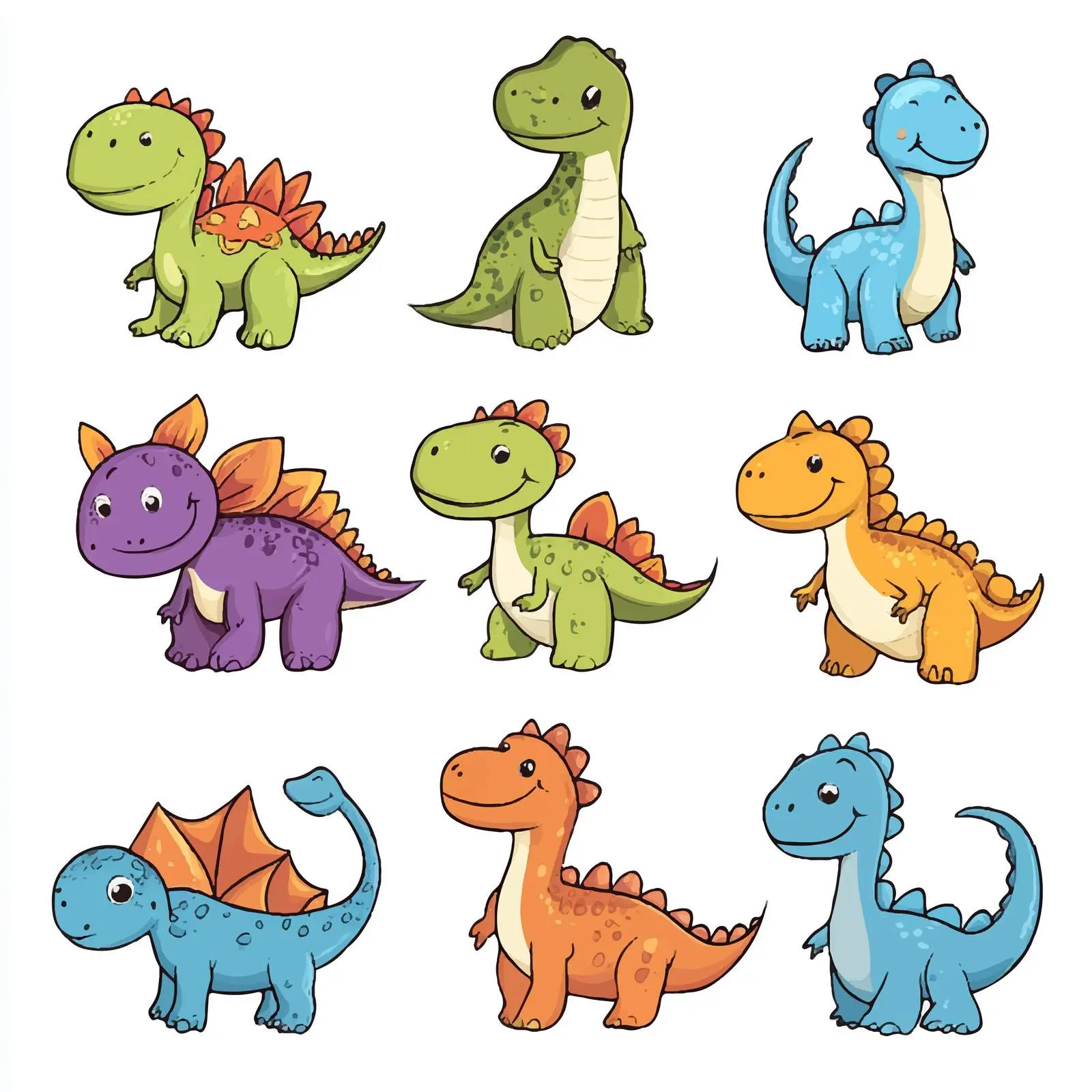 Cartoon Cute Dinosaurs on Isolated Background – free cartoon characters image from Dotvec