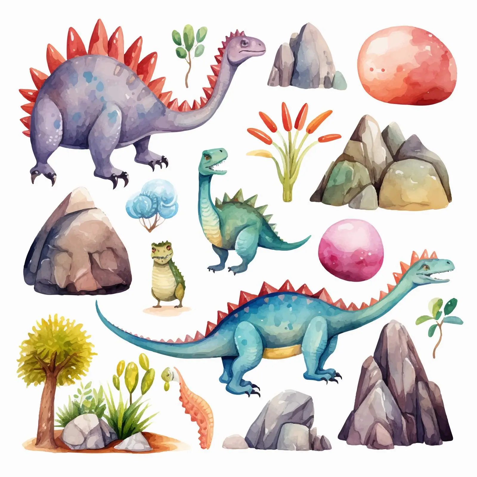 Cute Dinosaurs with Letters and Mountains Illustration — free download from Dotvec