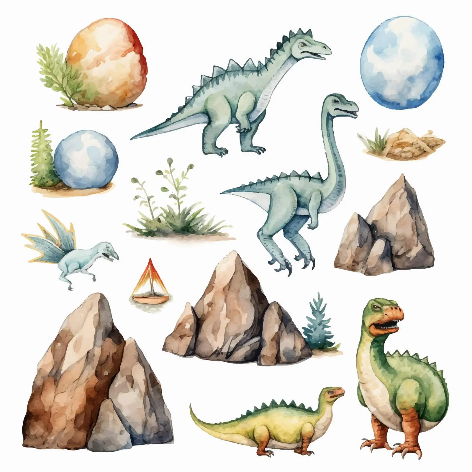 Cute Dinosaur Letters with Mountains and Eggs — free download from Dotvec