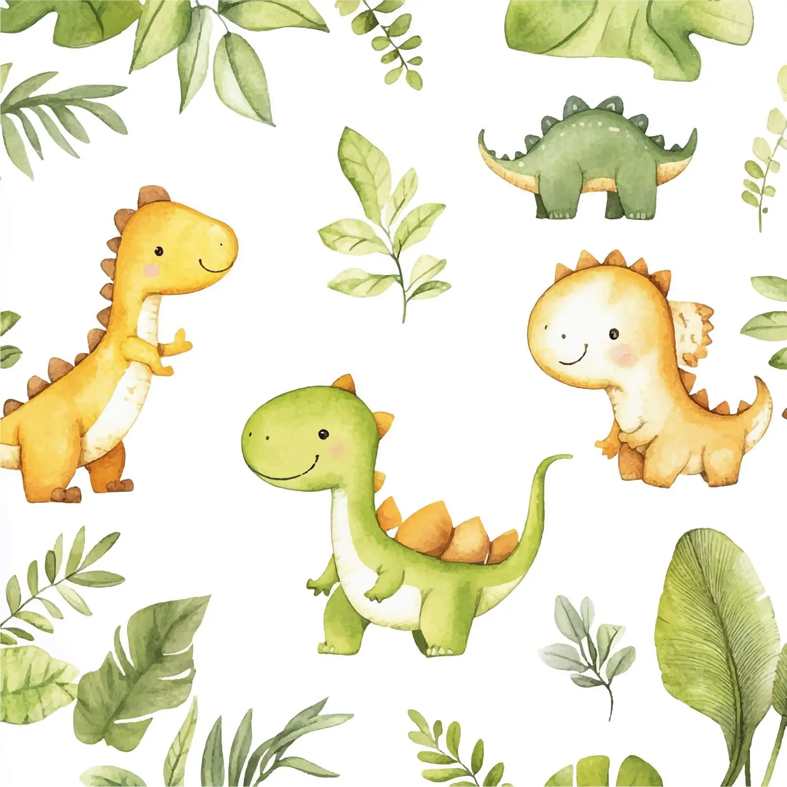 Cute Dinosaurs Among Tropical Plants Illustration – free family friendly image from Dotvec