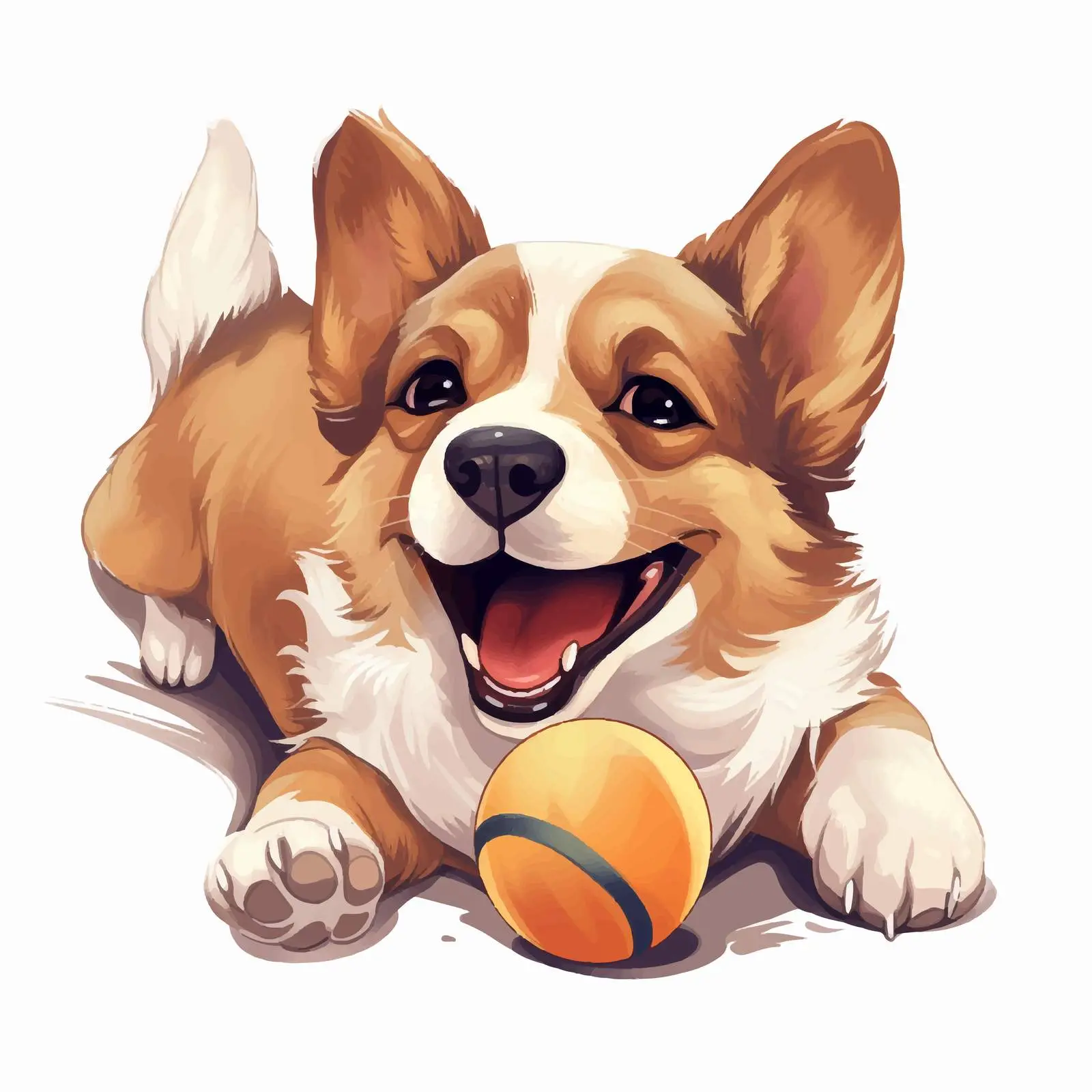 Happy Corgi Puppy Playing with Ball — free download from Dotvec