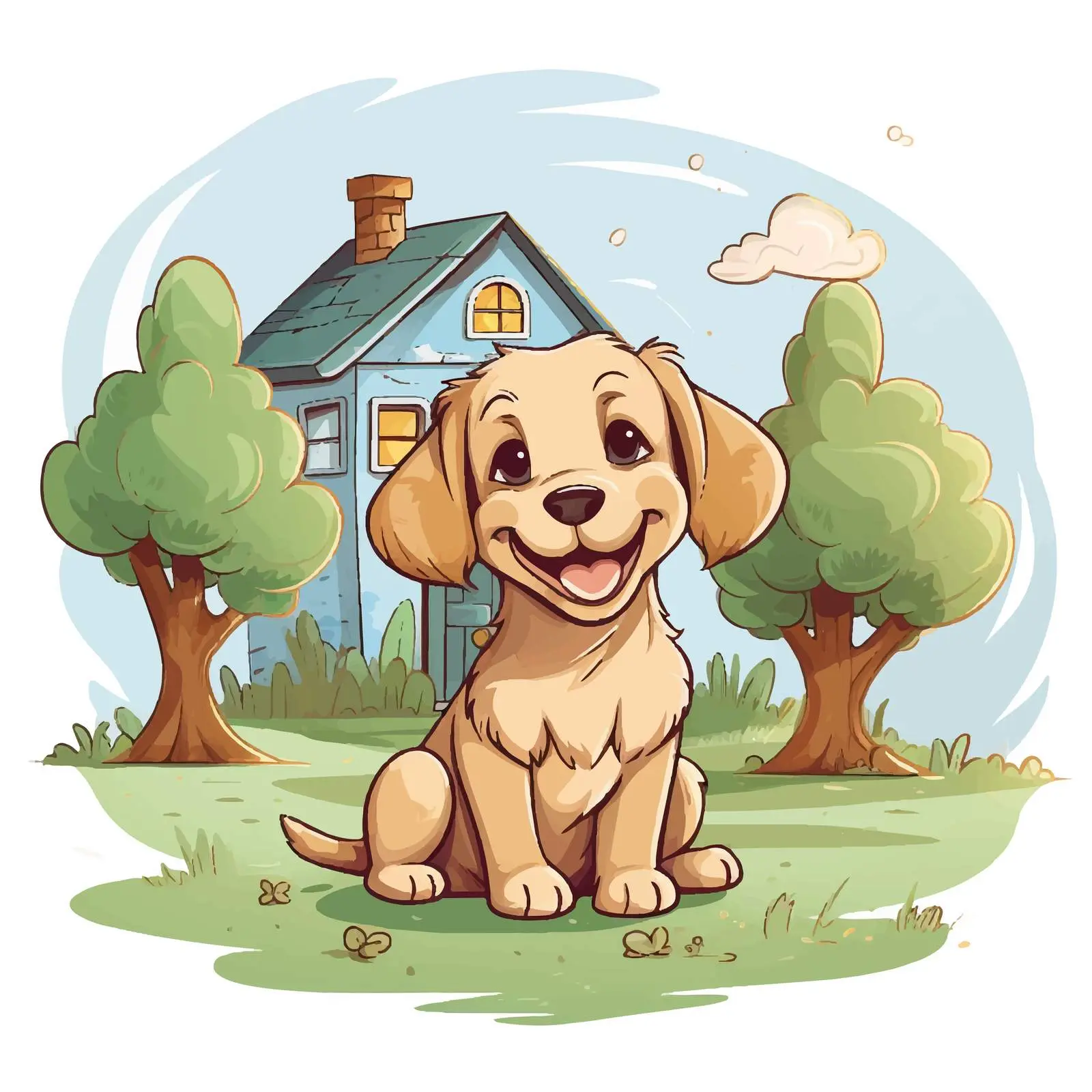Cute Dog by House Surrounded by Trees — free download from Dotvec