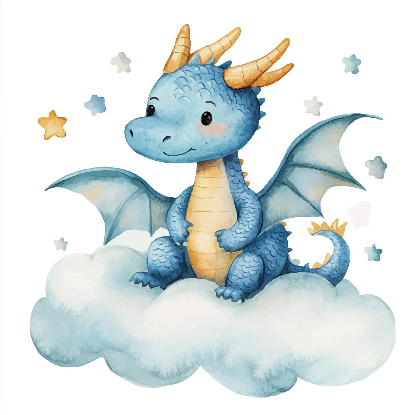Cute Dragon Sitting on a Cloud Watercolor Clipart – free fantasy world image from Dotvec