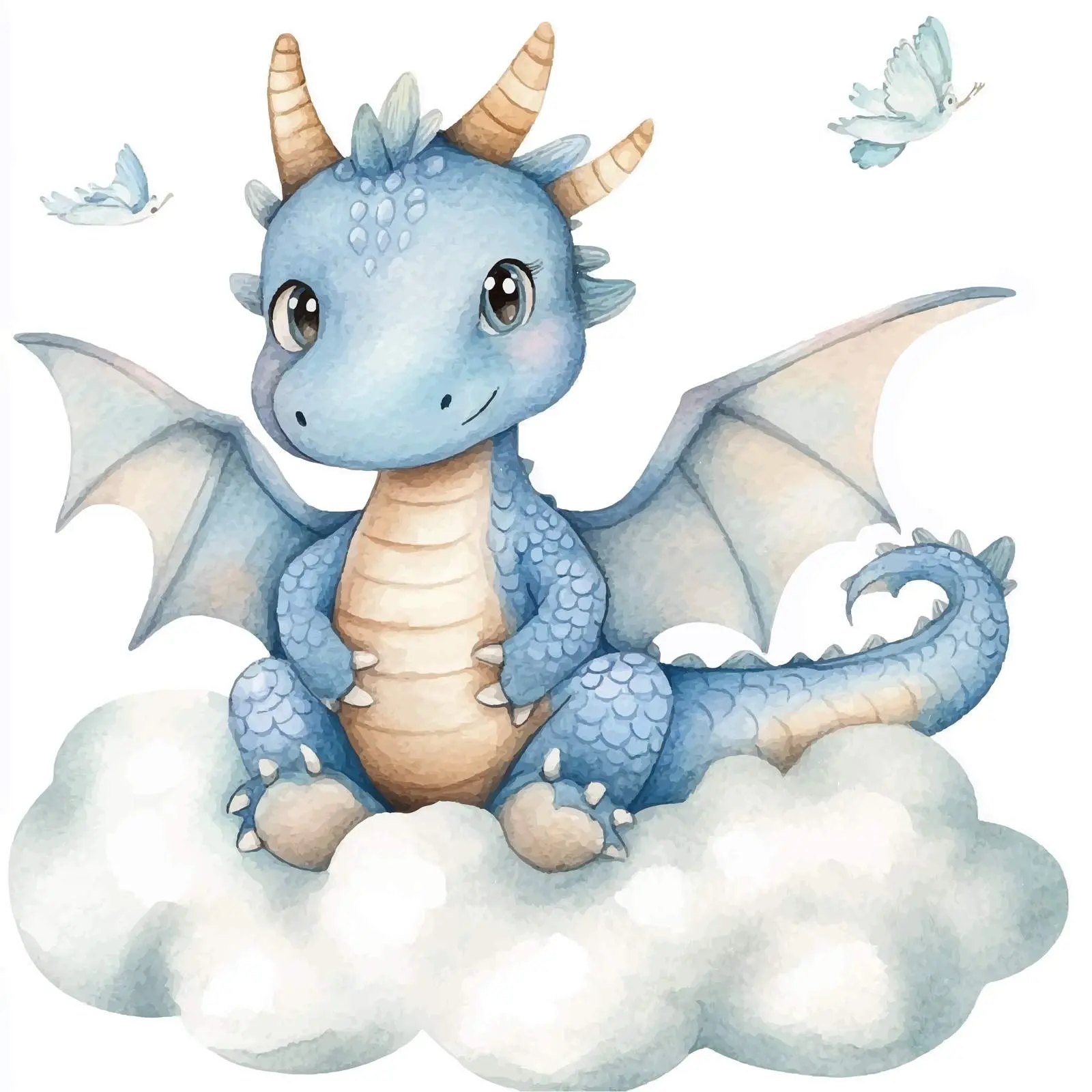 Cute Dragon on Cloud Watercolor Clipart — free download from Dotvec