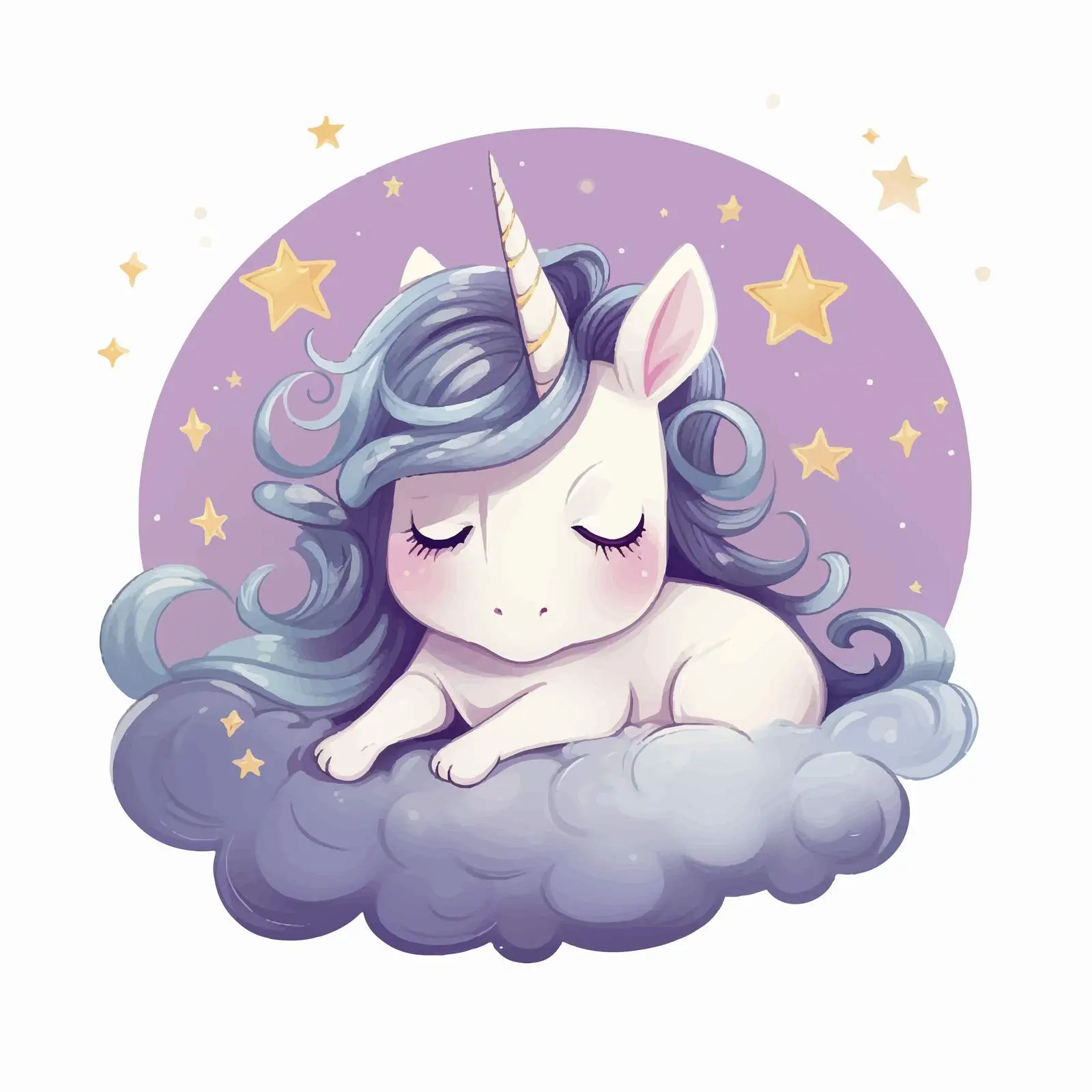 Cute Dreaming Cartoon Baby Unicorn Illustration – free fairytale image from Dotvec