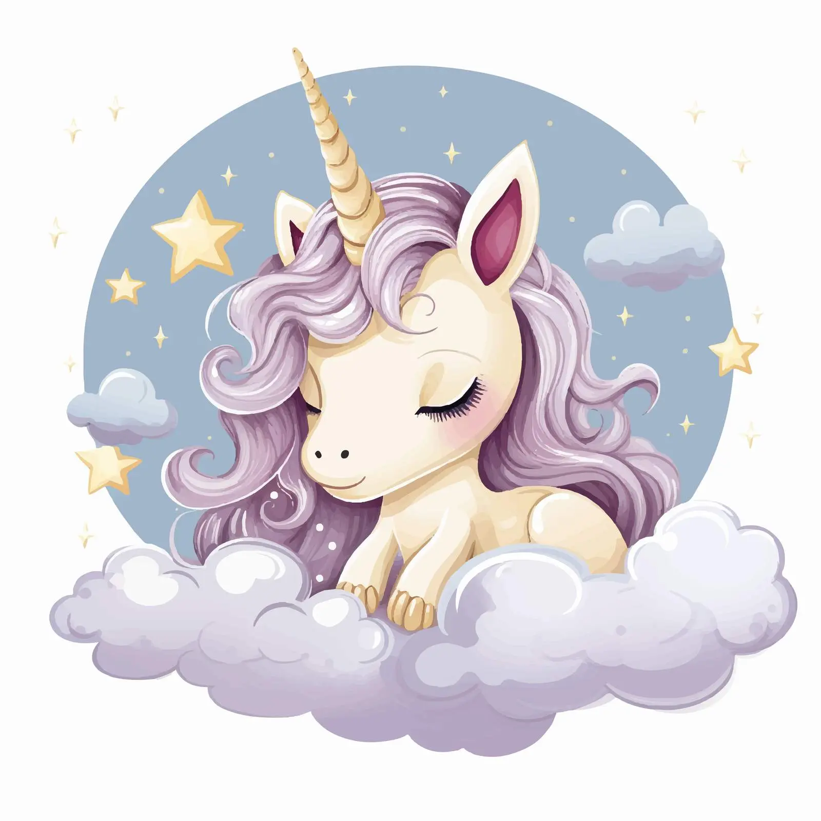 Dreamy Cartoon Baby Unicorn Vector Illustration – free fantasy world image from Dotvec
