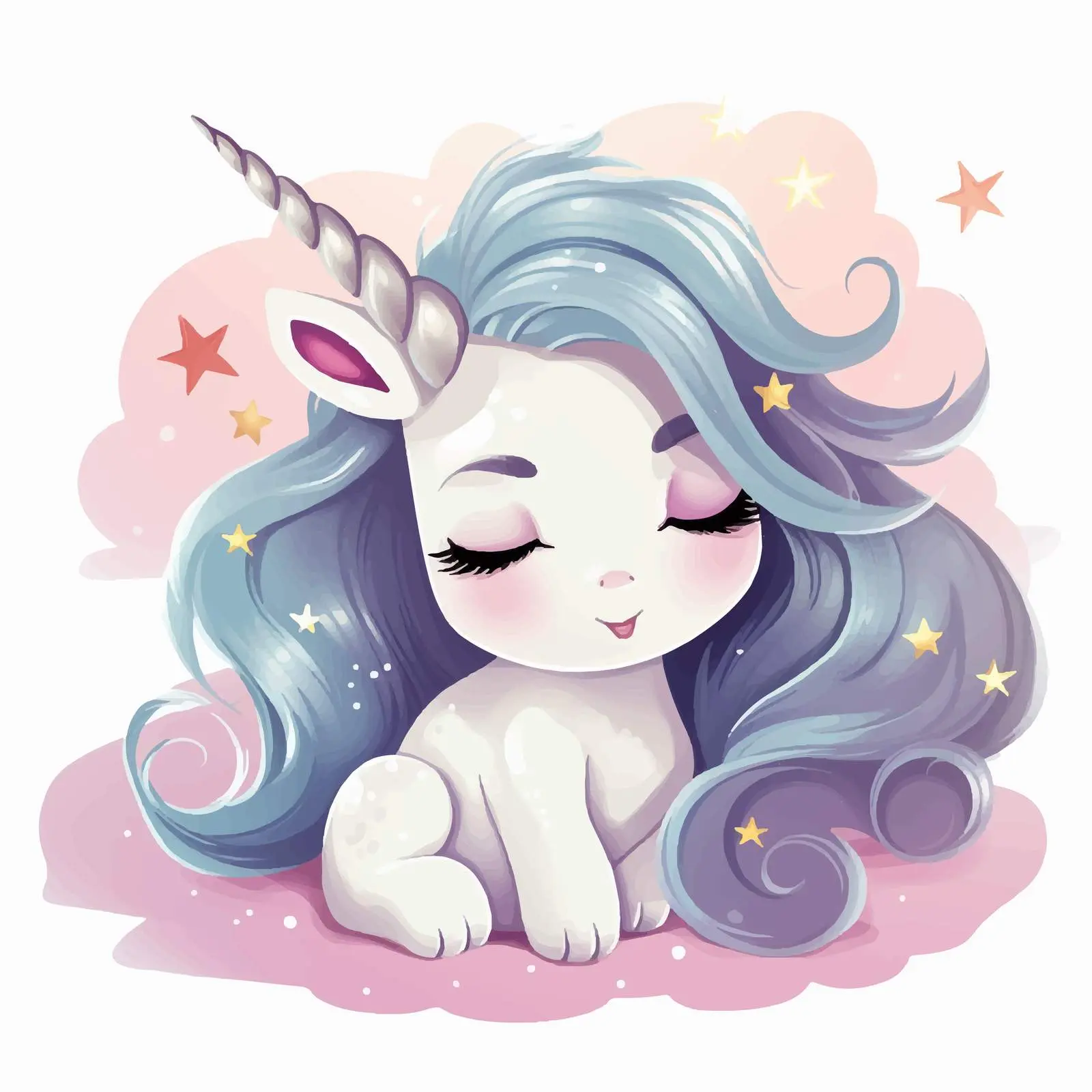 Cute Dreaming Cartoon Baby Unicorn Illustration – free fantasy world image from Dotvec