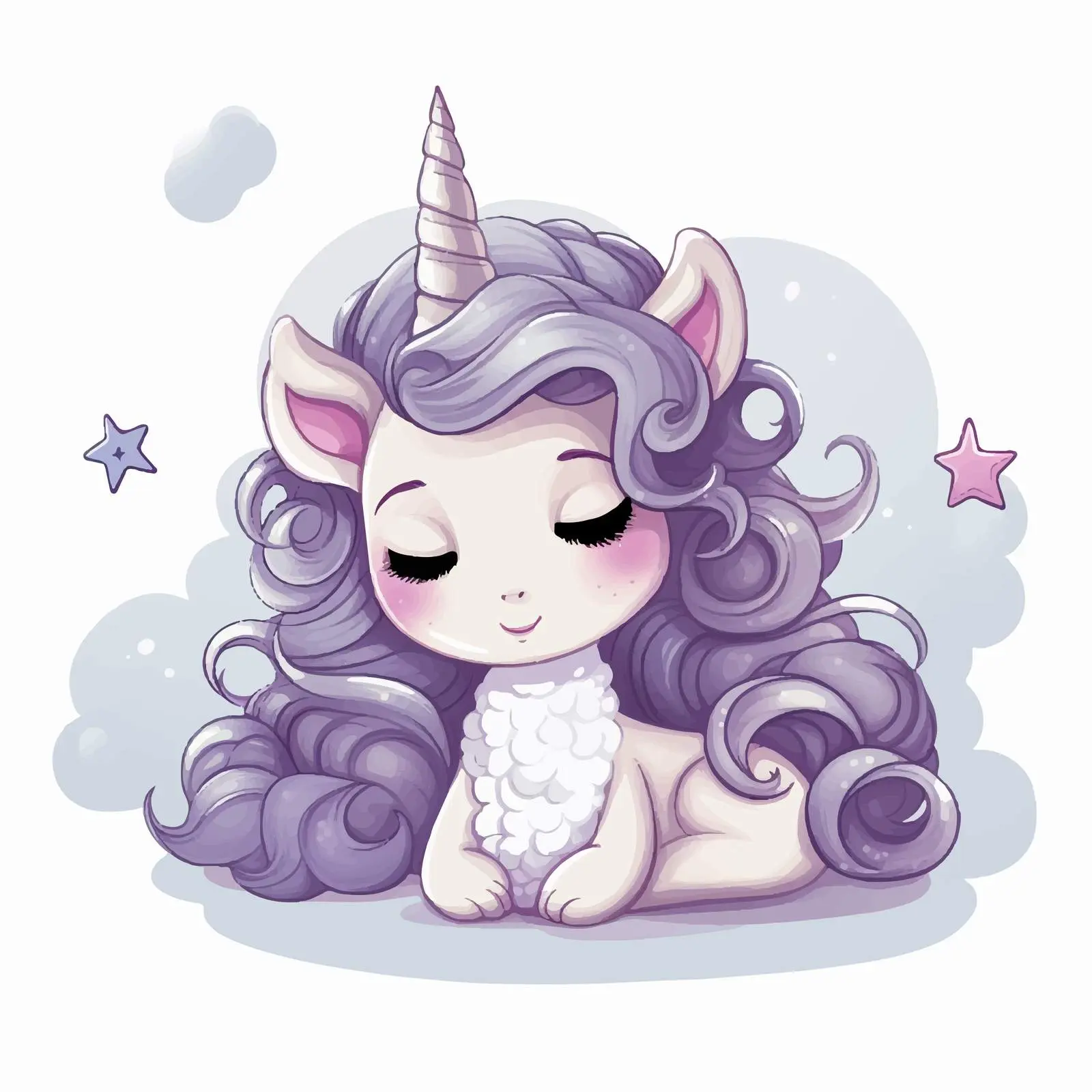 Cute Cartoon Baby Unicorn Dreaming Illustration – free fairytale image from Dotvec