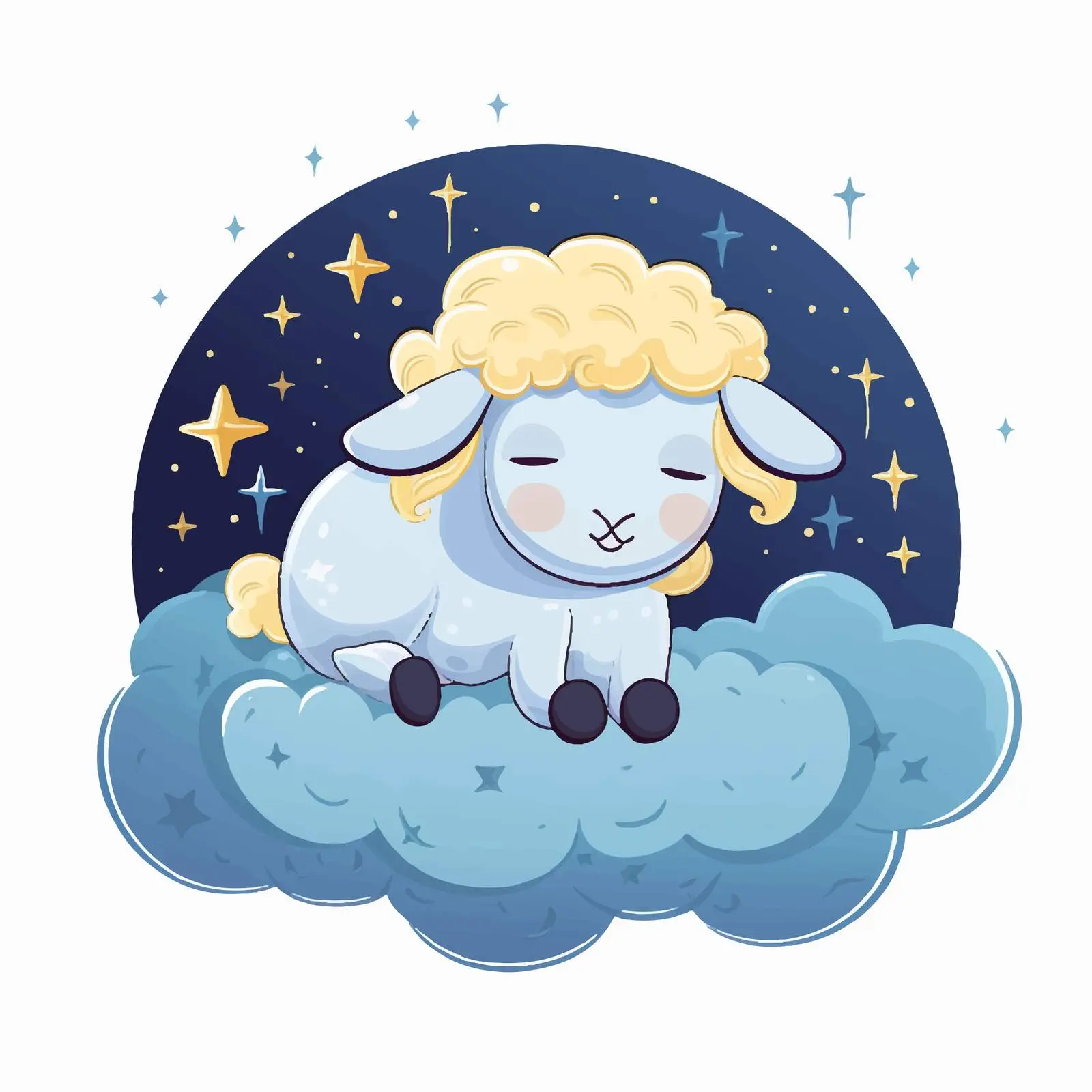 Cute Cartoon Sheep Dreaming Under Night Sky — free download from Dotvec