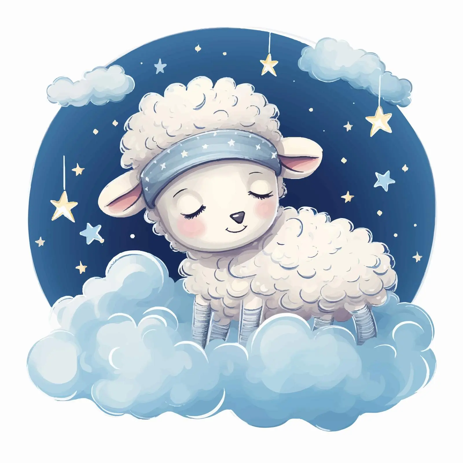 Cute Dreaming Cartoon Sheep Illustration at Night — free download from Dotvec