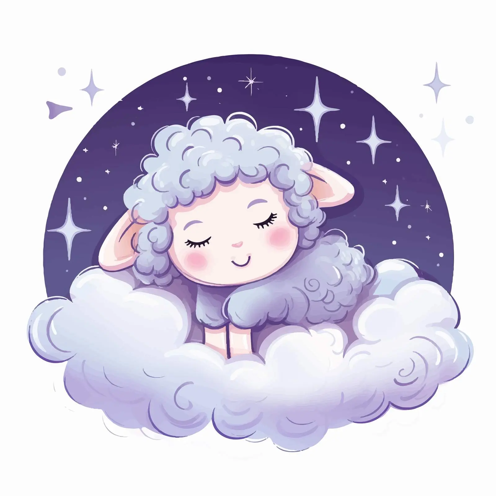 Cute Cartoon Sheep Dreaming Under Night Sky — free download from Dotvec