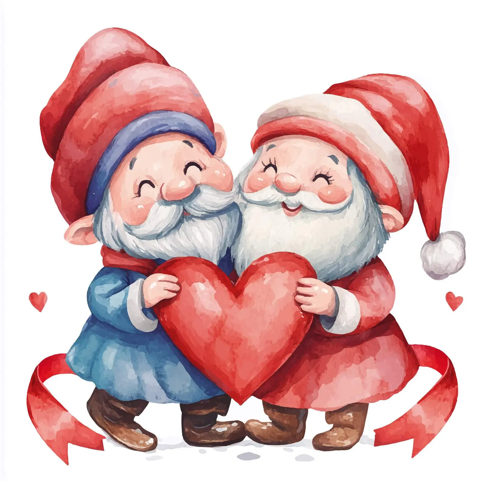Adorable Watercolor Dwarfs with Heart Ribbon – free cartoon characters image from Dotvec