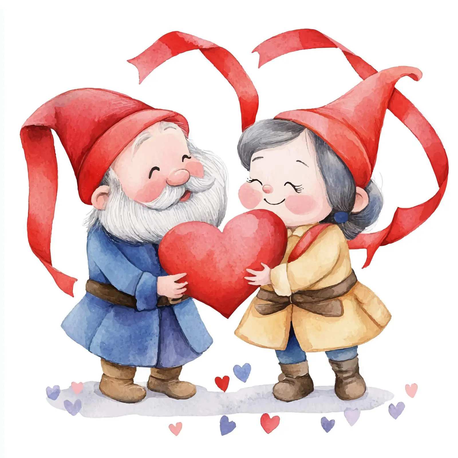 Cute Dwarfs Couple with Heart and Ribbon — free download from Dotvec