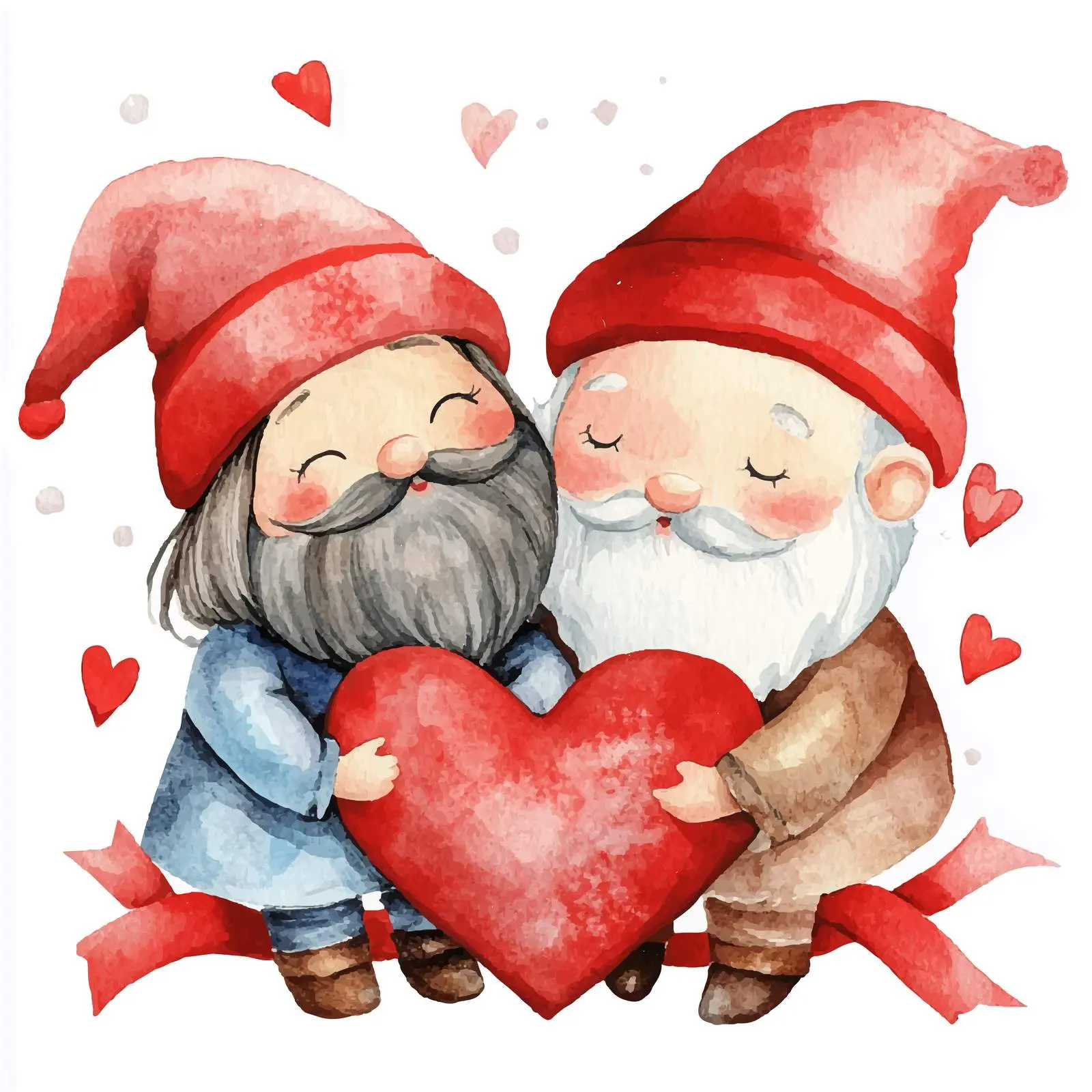 Cute Dwarfs Couple with Heart and Ribbon — free download from Dotvec