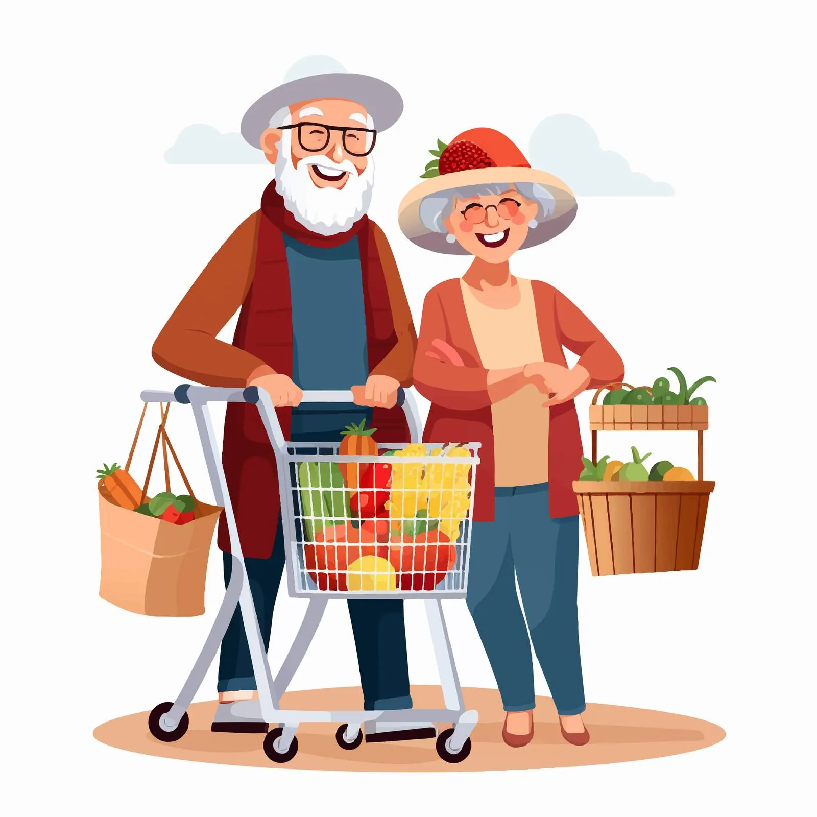 Elderly Couple Shopping Together with Cart — free download from Dotvec