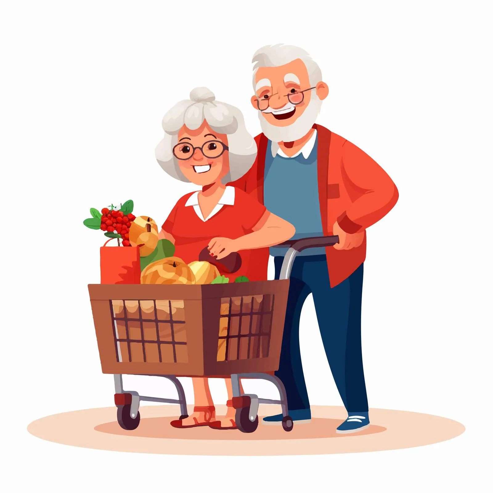 Elderly Couple Shopping Together with Food Cart — free download from Dotvec