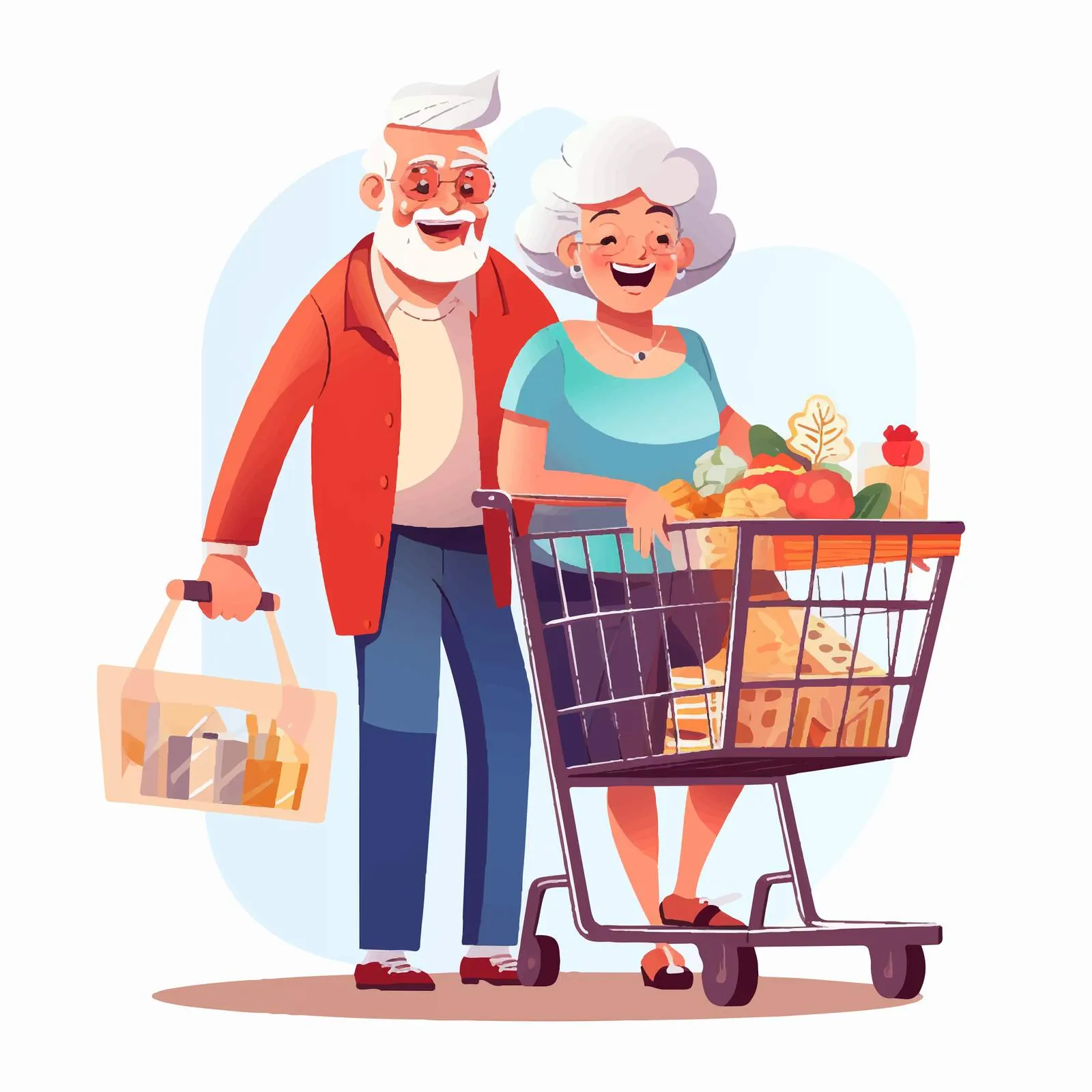 Elderly Couple Shopping Together with Full Cart — free download from Dotvec