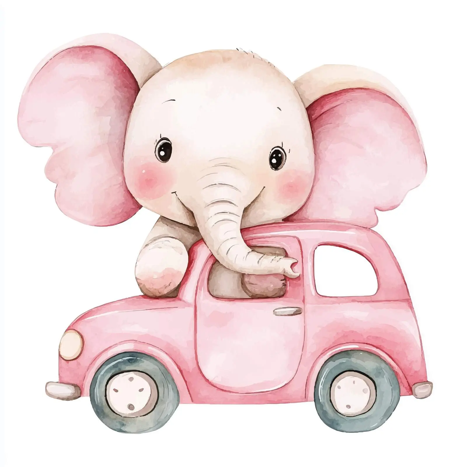 Cute Pink Elephant in Watercolor Style Clipart – free fun decor image from Dotvec