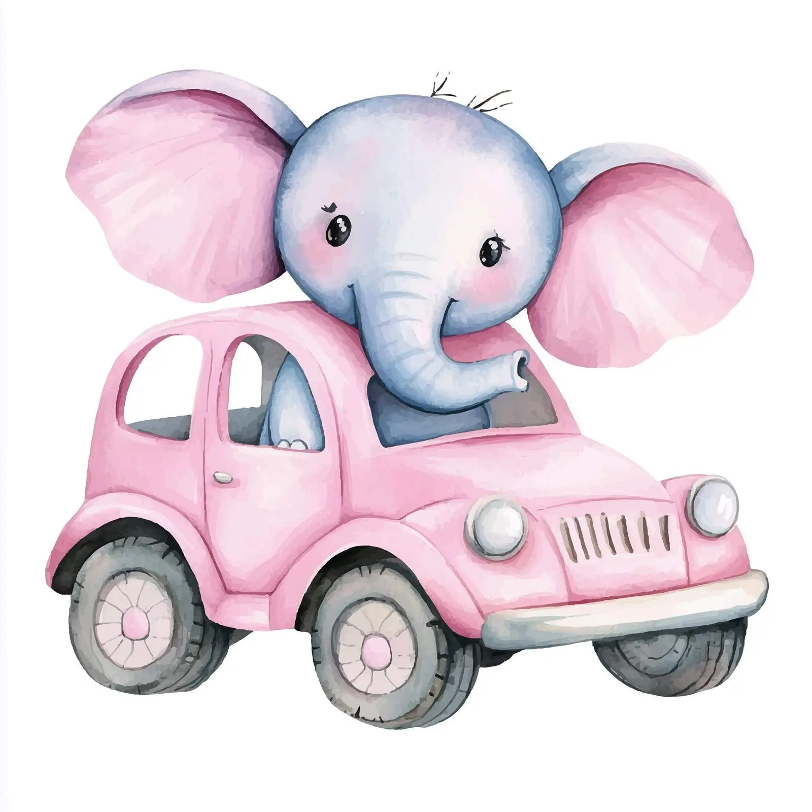 Cute Pink Elephant in Watercolor Cartoon Style — free download from Dotvec