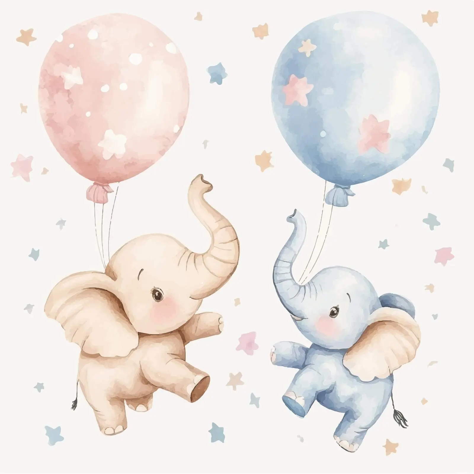 Cute Elephants in Balloons - Pink Blue Beige — free download from Dotvec