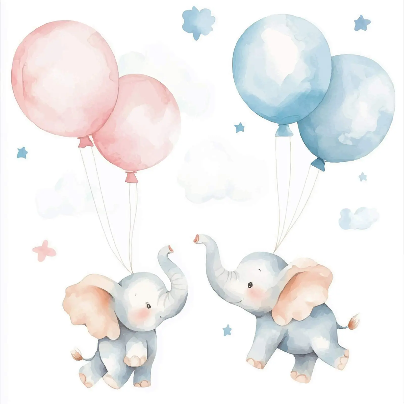 Adorable Elephants Floating with Balloons — free download from Dotvec