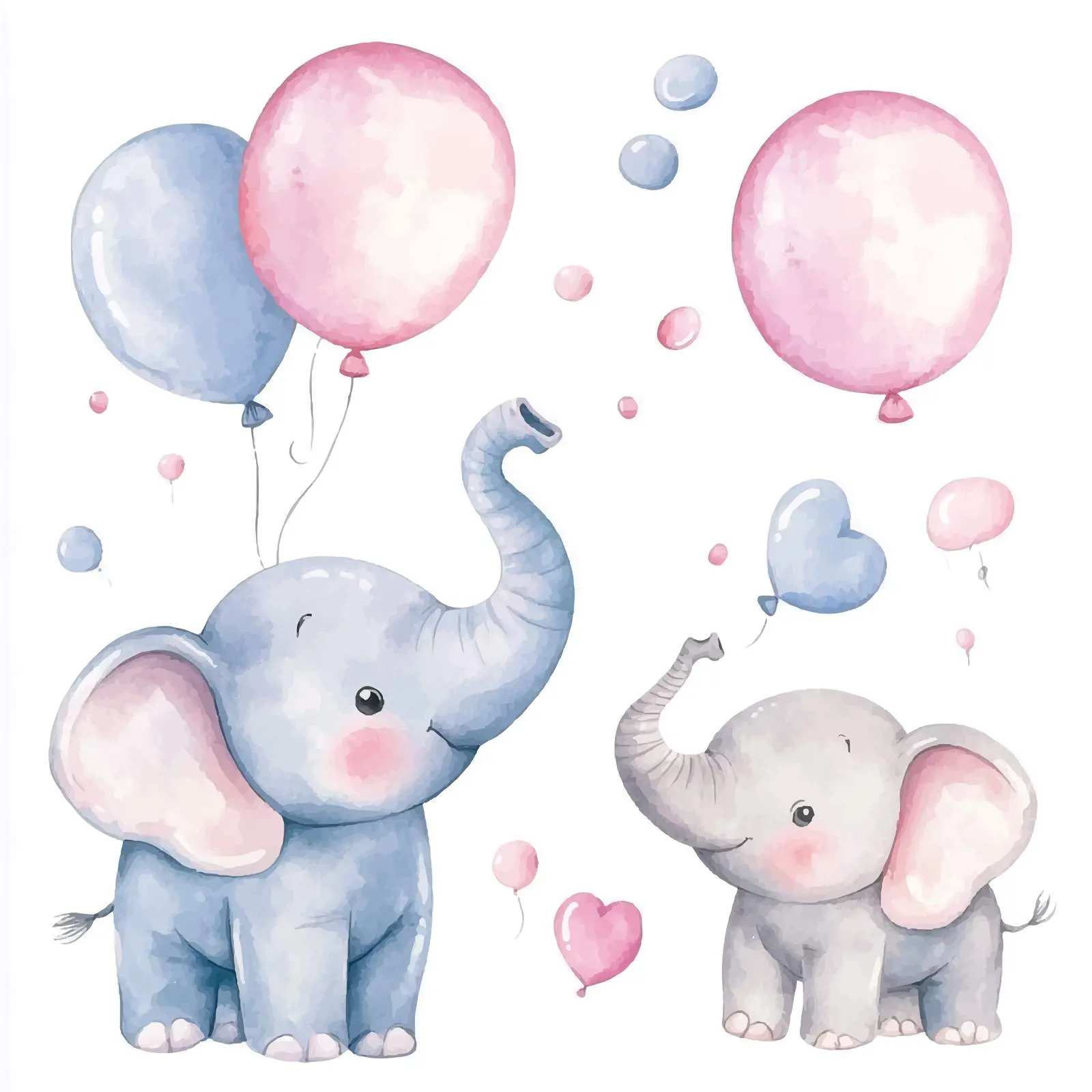 Cute Elephants with Balloons Watercolor Vector Set — free download from Dotvec