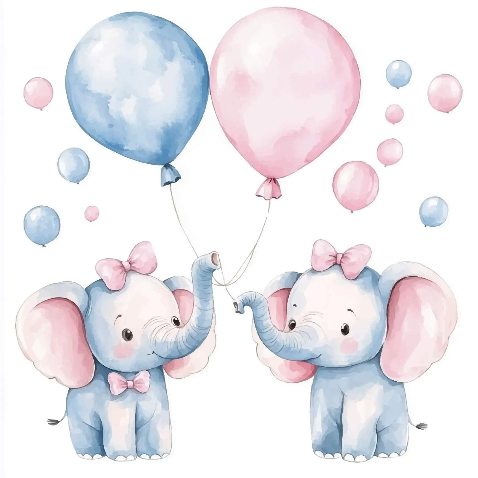 Cute Cartoon Elephants with Balloons Watercolor Vectors — free download from Dotvec