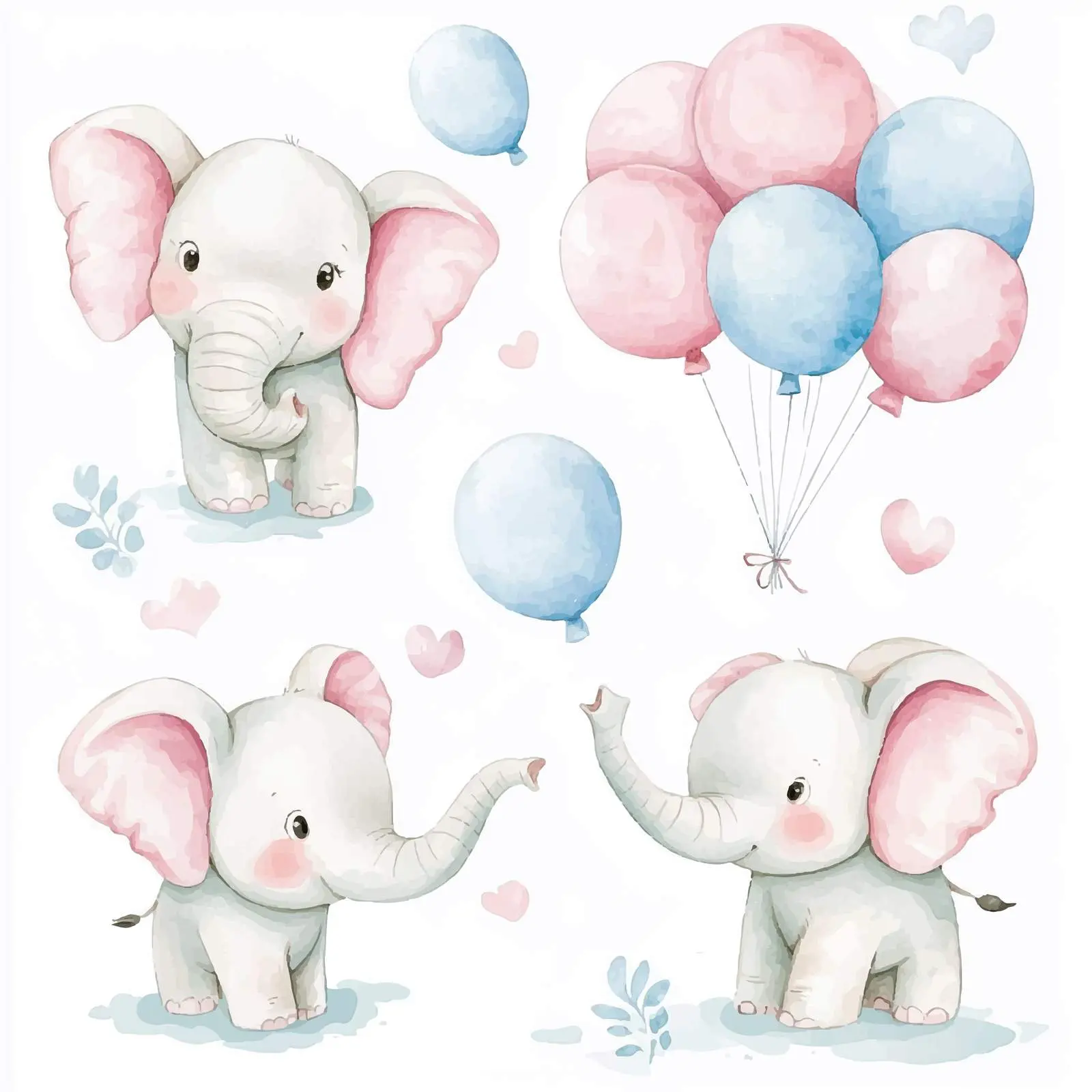 Cute Elephants with Balloons Watercolor Illustration — free download from Dotvec